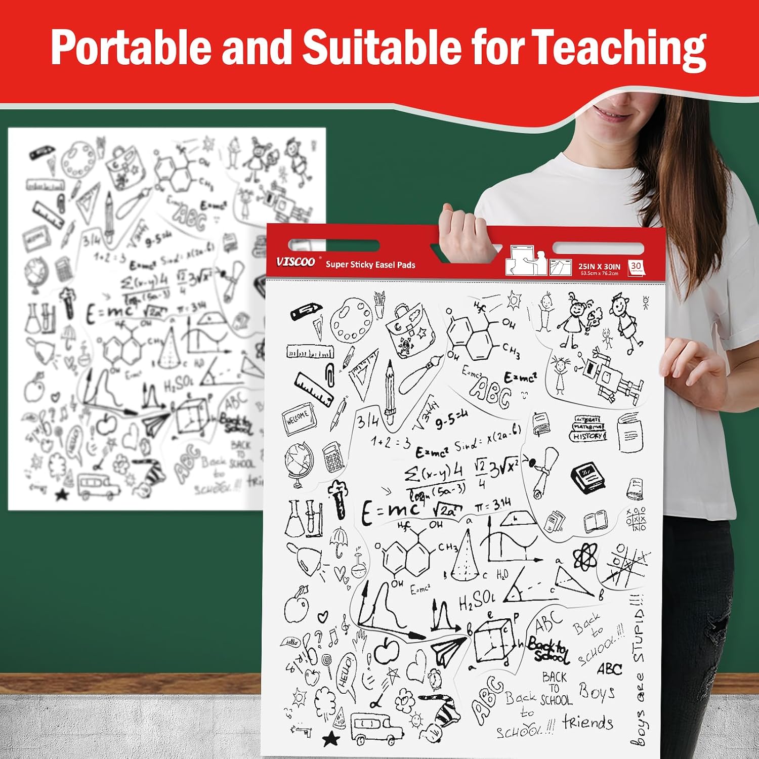 VISCOO Thickened Sticky Easel Pad, 25 x 30 Inches Large Chart Paper for Teachers,Self Stick Paper for White Board, Anchor Chart Paper, with Sticky Note, 300 Sheets/10 Pads - Image 6