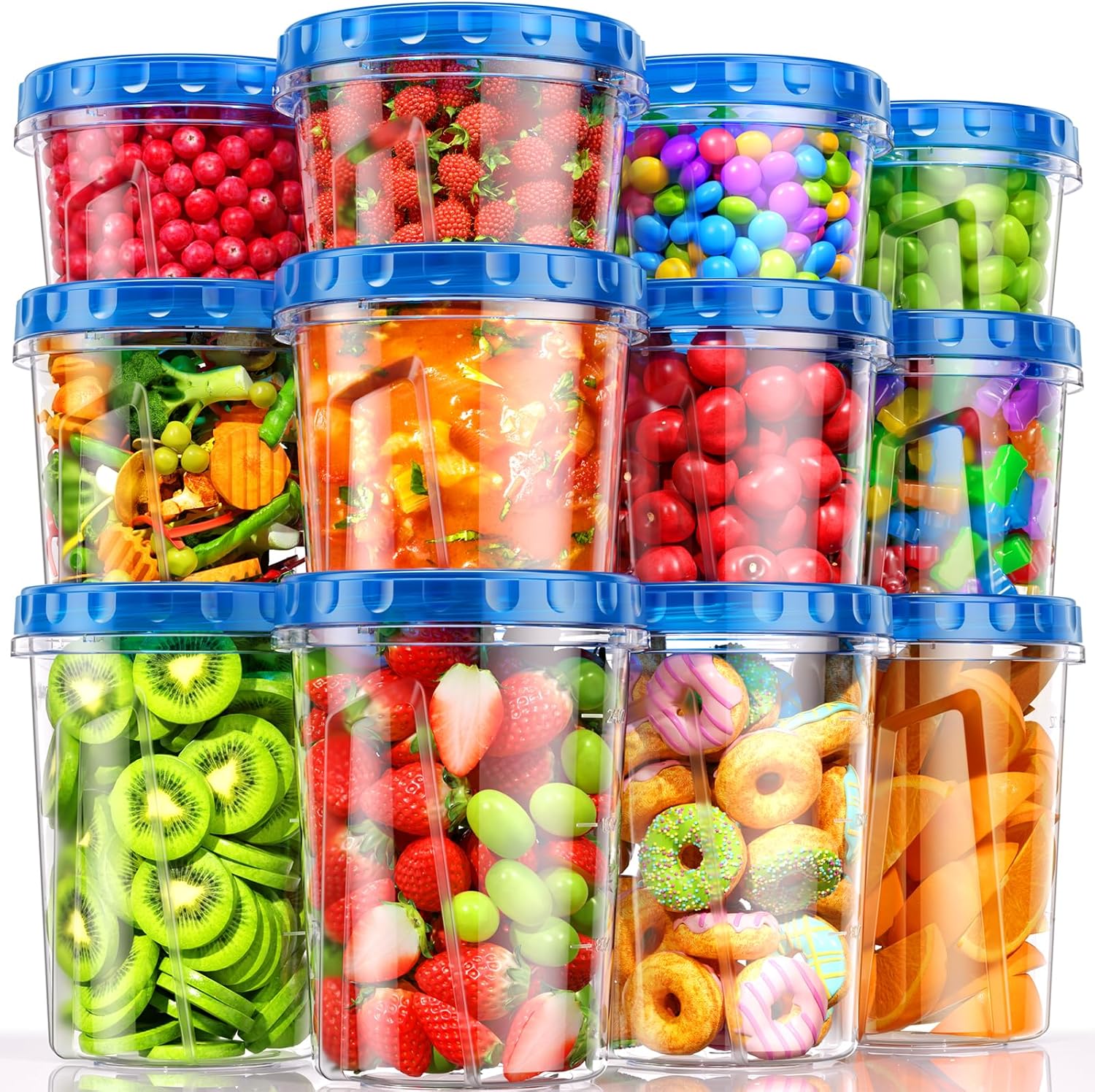 BiuLeon 12 Pack- 34/24/17oz Freezer Storage Containers, Plastic Food Storage Containers with Twist Top Lids, BPA Free and Reusable Soup Containers with Lids, Leakproof/Microwave/Dishwasher Safe - Image 2