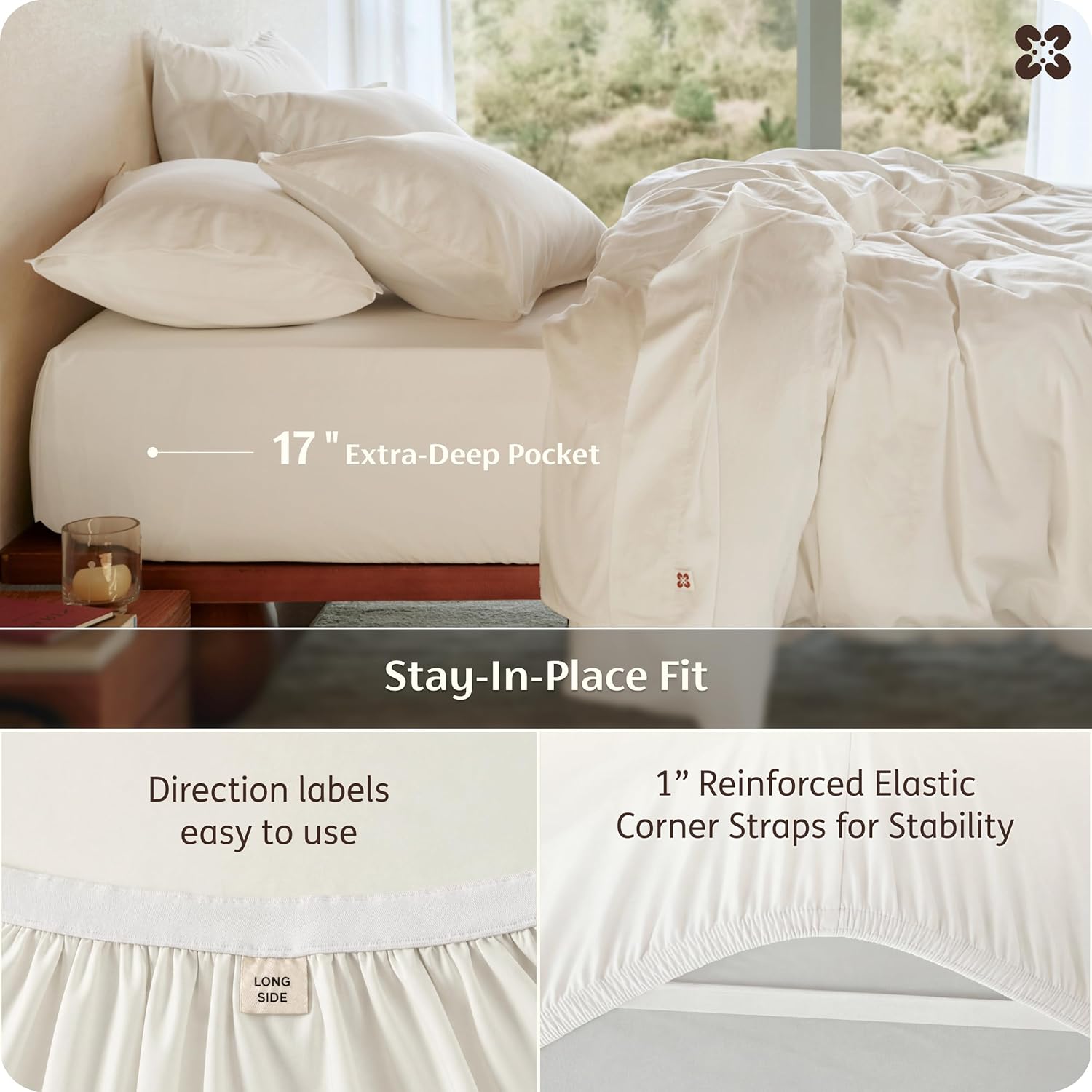 Bedsure 100% GOTS Certified Organic Cotton Sheets, Queen Sheet Set, 17" Deep Pocket Bedsheets with Corner Straps, Eco-Friendly, Soft, Breathable & Luxury PureWoven Cotton Hotel Bedding, 4PCS, Ivory - Image 6