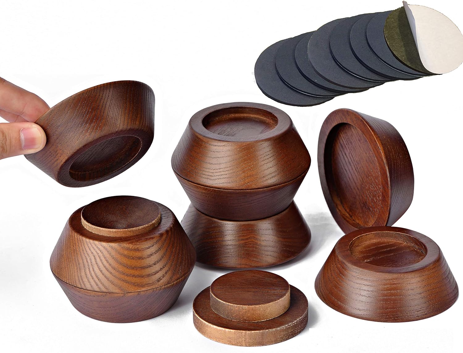 FASONLA Bed Risers, Furniture Risers (Set of 8-Height 1") Can be Adjusted to 2'' 3''or 4'', Lifts Furniture Risers, Solid Natural Wood Risers, Non-Slip Recessed Hole (Walnut Color) - Image 2