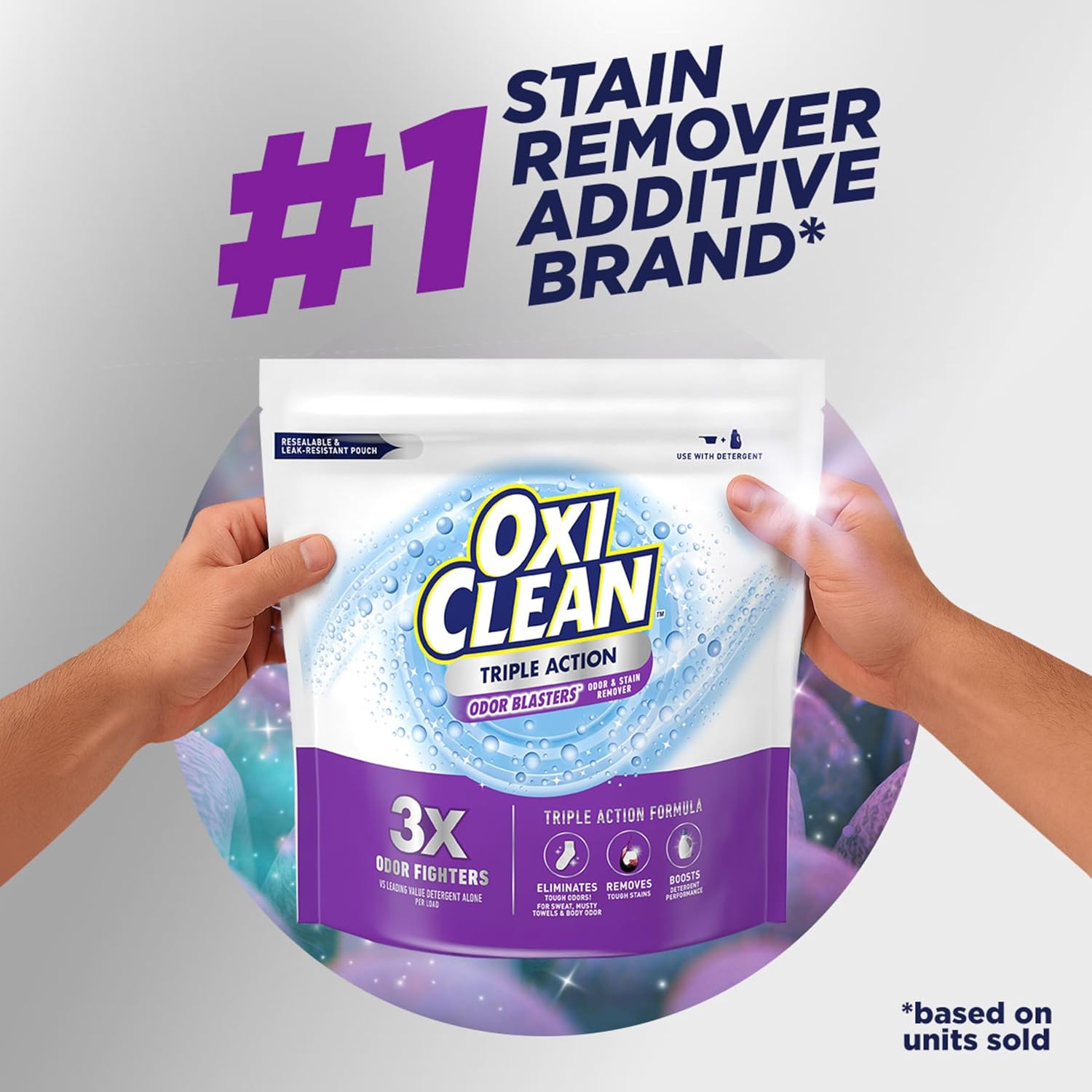 OxiClean Triple Action Odor and Stain Remover Powder, Use with Detergent, Eliminates Tough Odors and Removes Stains, Color Safe and Chlorine Free, 4 lbs - Image 10