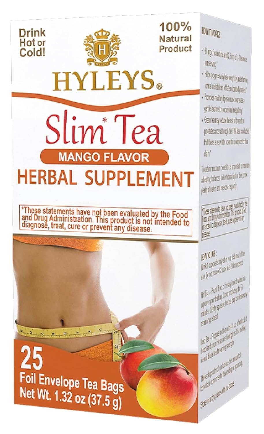 Hyleys Slim Tea Mango Flavor - Weight Loss Herbal Supplement Cleanse and Detox - 25 Tea Bags (1 Pack) - Image 2