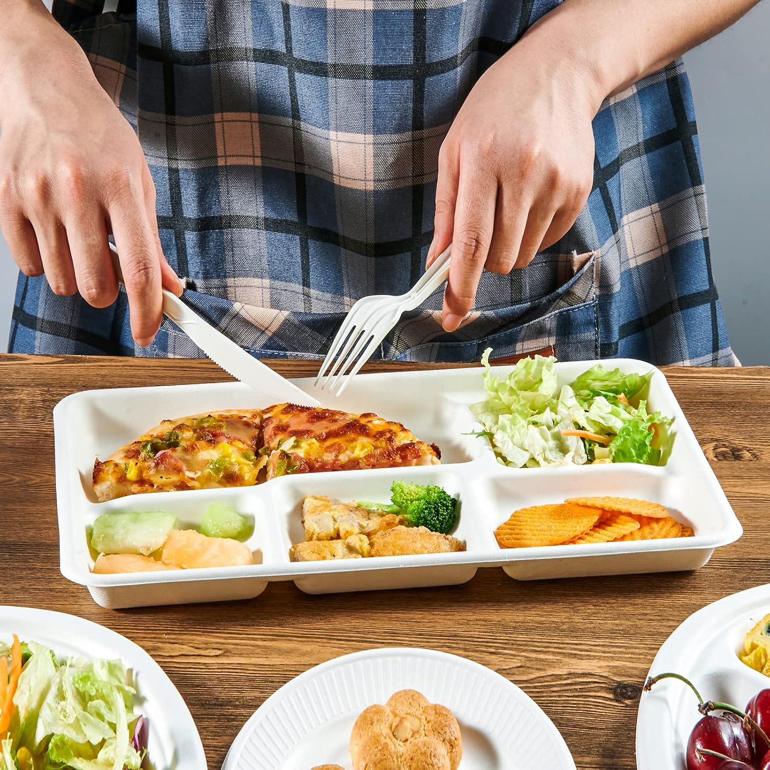 ECOLipak Compostable Disposable 5 Compartment Paper Plates, 12.5inch | Disposable 5 Compartment Paper Plates, Biodegradable Sugarcane Plates, Eco-Friendly School Lunch Trays - Image 8
