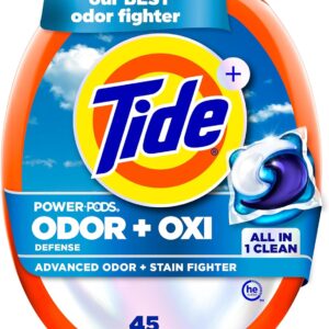 Tide Odor Defense + Oxi Laundry Detergent Pacs, Original Scent, 45 Count, Advanced Odor + Stain Fighter