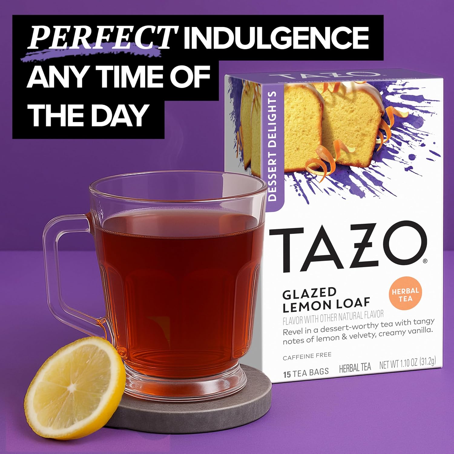 TAZO Dessert Delights Glazed Lemon Loaf Herbal Tea Bags, Aromatic Blend, Caffeine-Free, 90 Total Tea Bags (15ct - Pack of 6) - Image 3