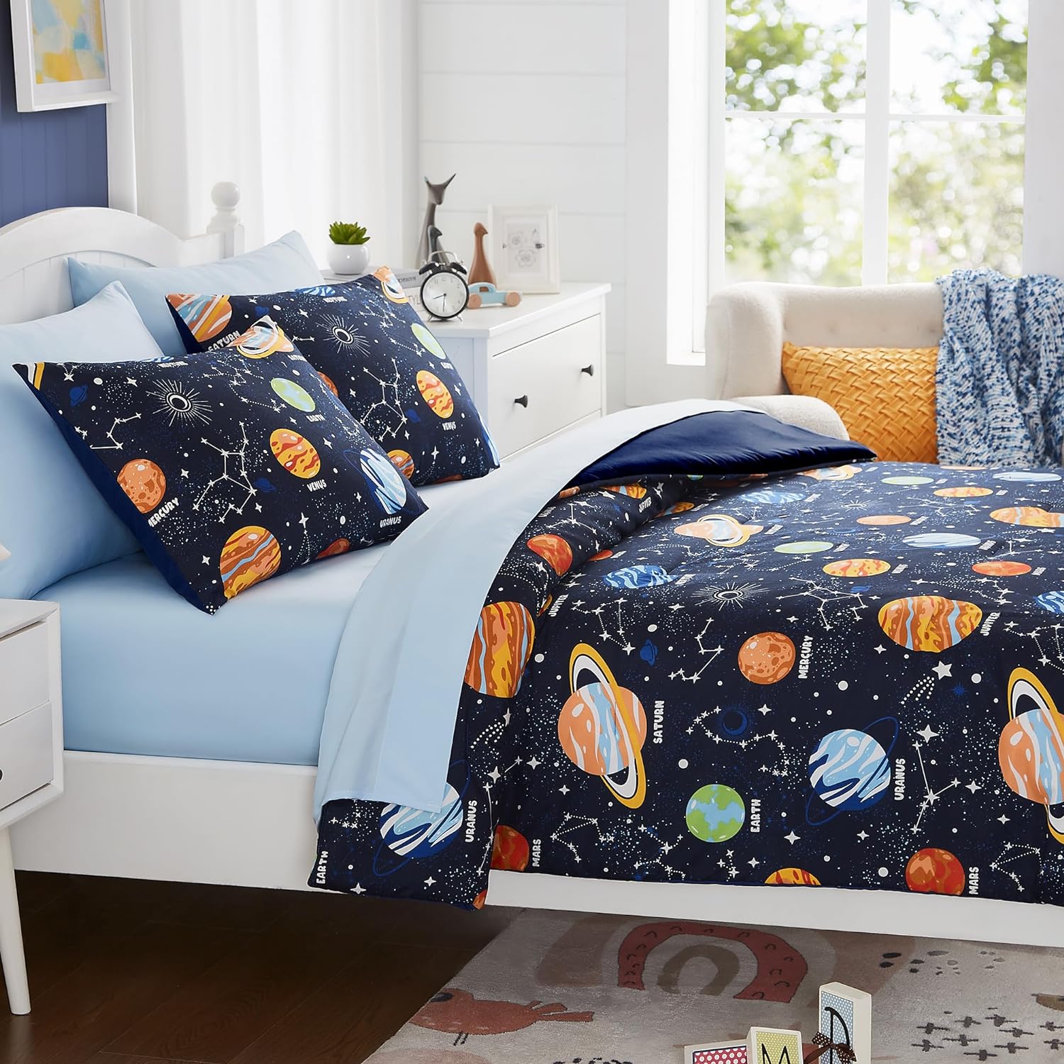 Twin Kids Comforter Set - 5 Pieces Twin Bedding Sets for Boys, Glow in The Dark Space Bed in A Bag with Sheets - Image 7