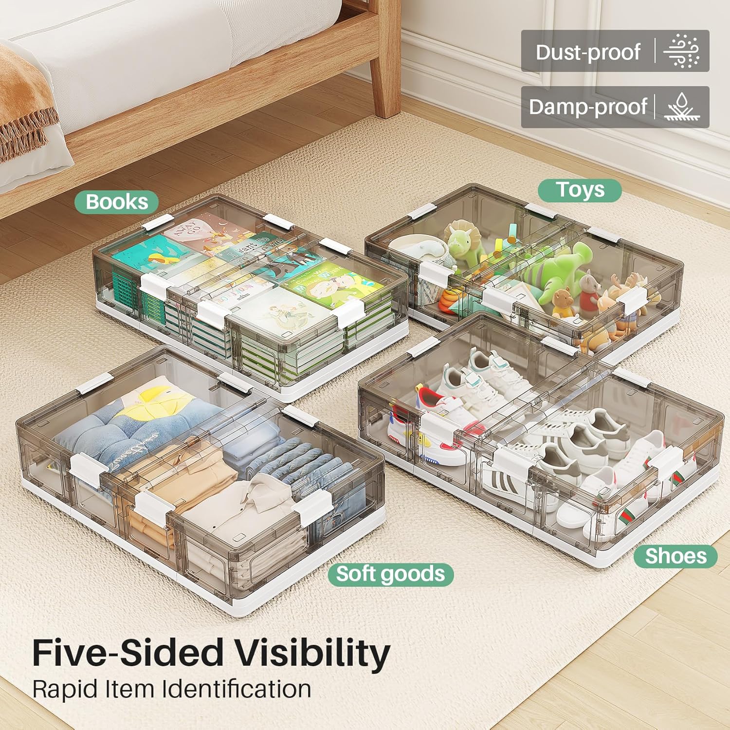 Kitstorack Clear Plastic Under Bed Storage Containers Bins with Lids and 8 Pre-installed Wheels,37.8 Qt, Rolling Foldable Flat Under Bed Organizer Boxes for Clothes Shoes Clothing Bedroom - Image 9