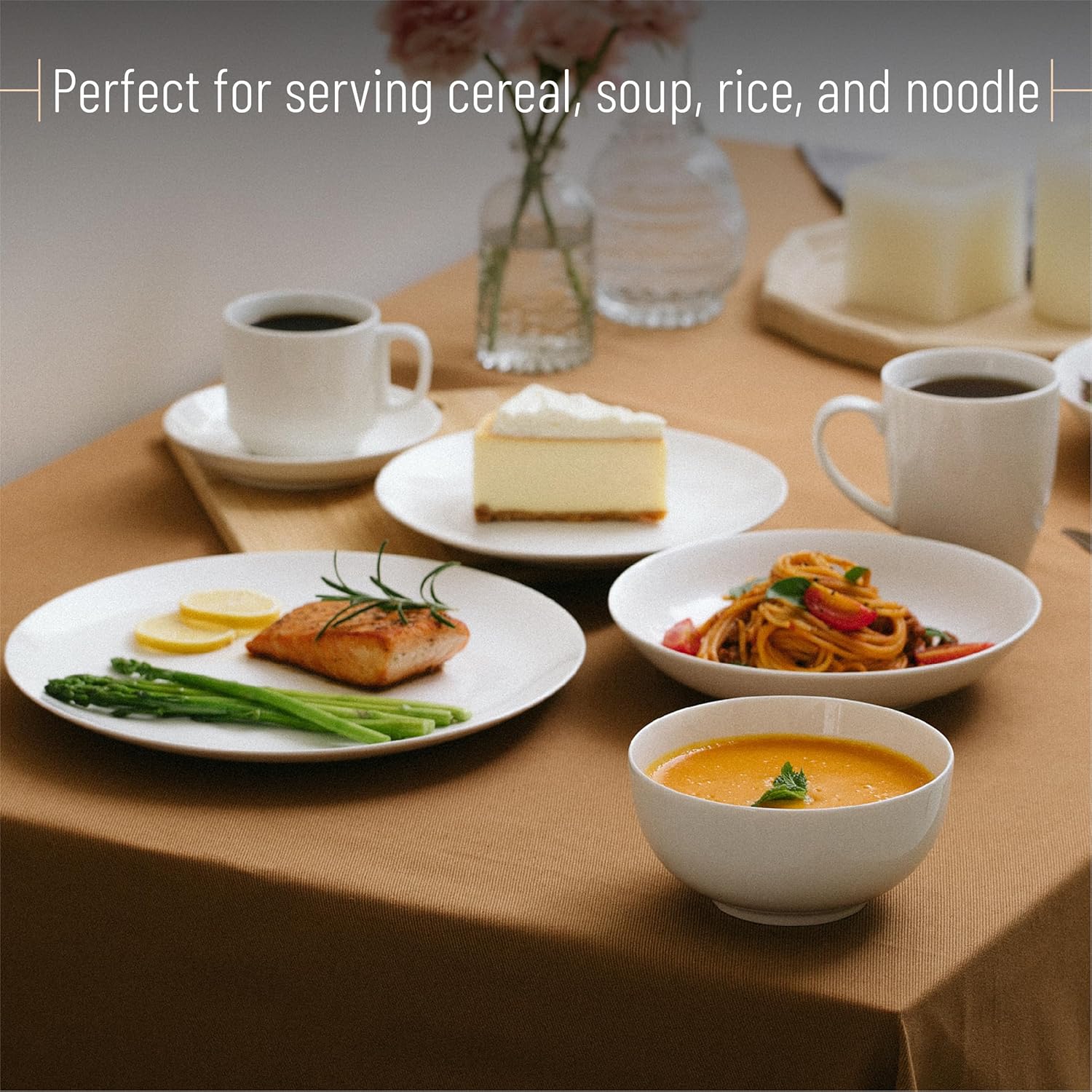Brew To A Tea BTaT- White Soup Bowls Set of 12, 16 Ounces, Porcelain Dishes for Soup, Rice, Salad, Noodle, Microwave, Oven, Freezer & Dishwasher Safe, Deep White Cereal Bowls for Kitchen - Image 7