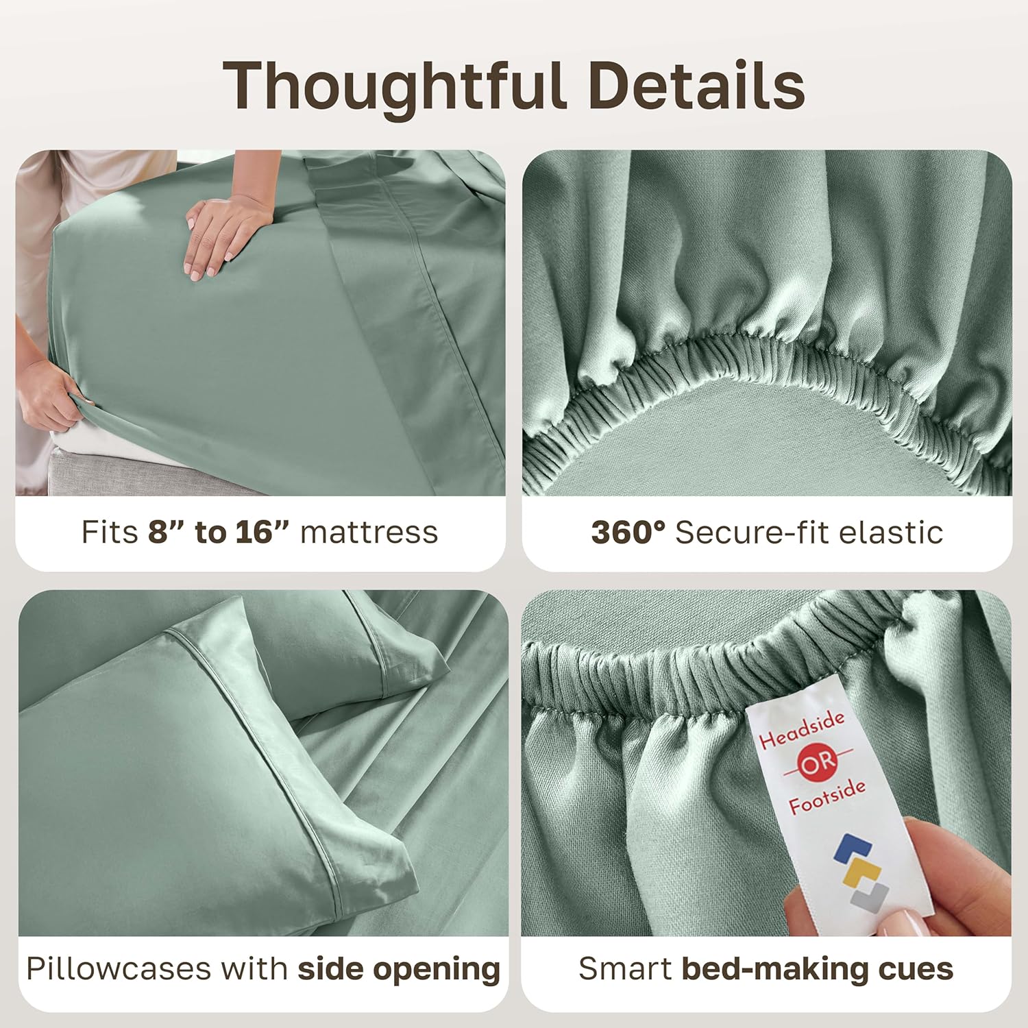 California Design Den Soft 100% Cotton Bed Sheets Queen Size Set, 400 Thread Count Good Housekeeping Award Winner, Silky Sateen with Deep Pockets, Long Staple Cotton Queen Bed Sheet Set - Sage Green - Image 7