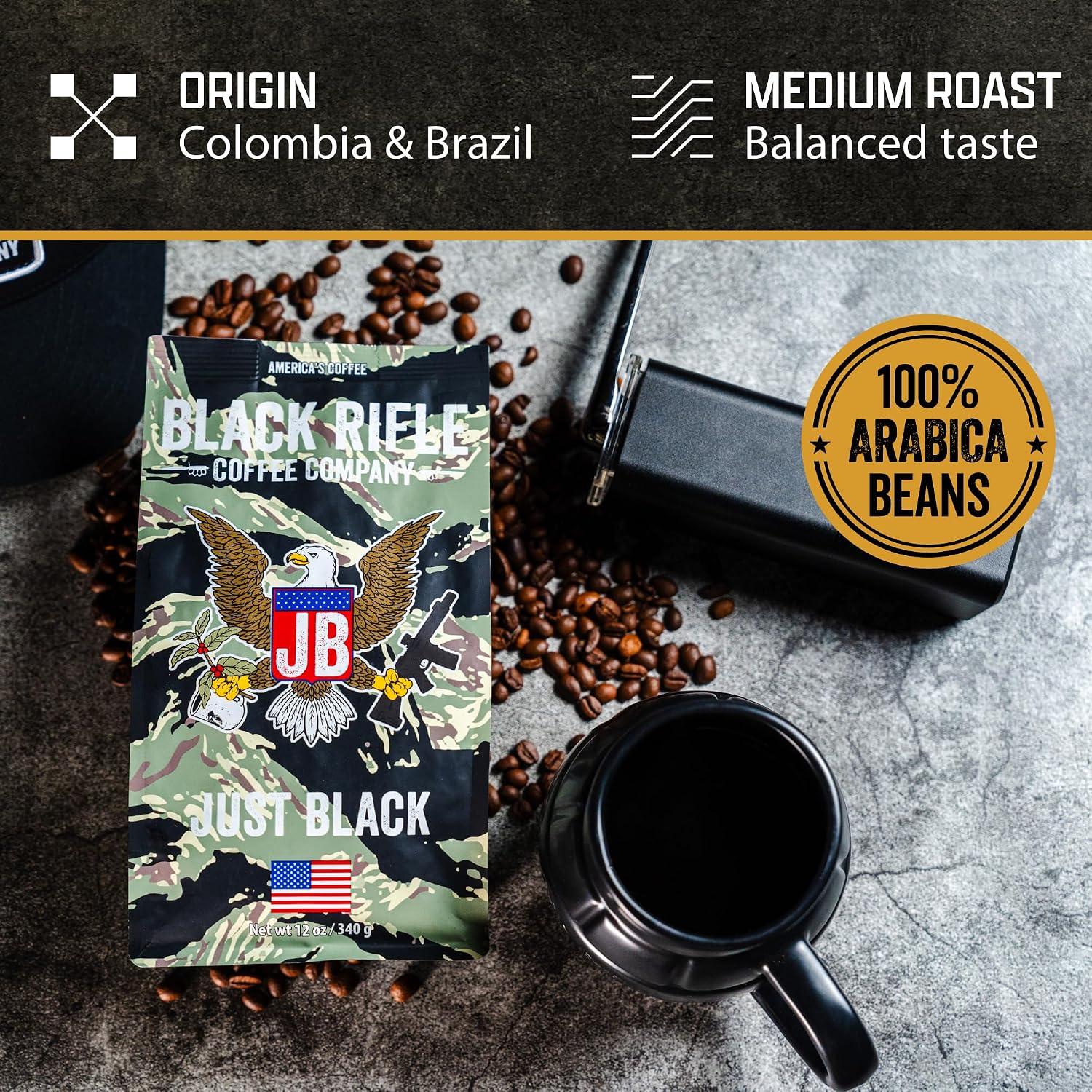 Black Rifle Coffee Company Just Black, 5 lb Bag, Ground Coffee Medium Roast - Roasted Blend Made from Arabica Beans - Colombian & Brazilian Beans - Veteran Founded & American Made - Image 4