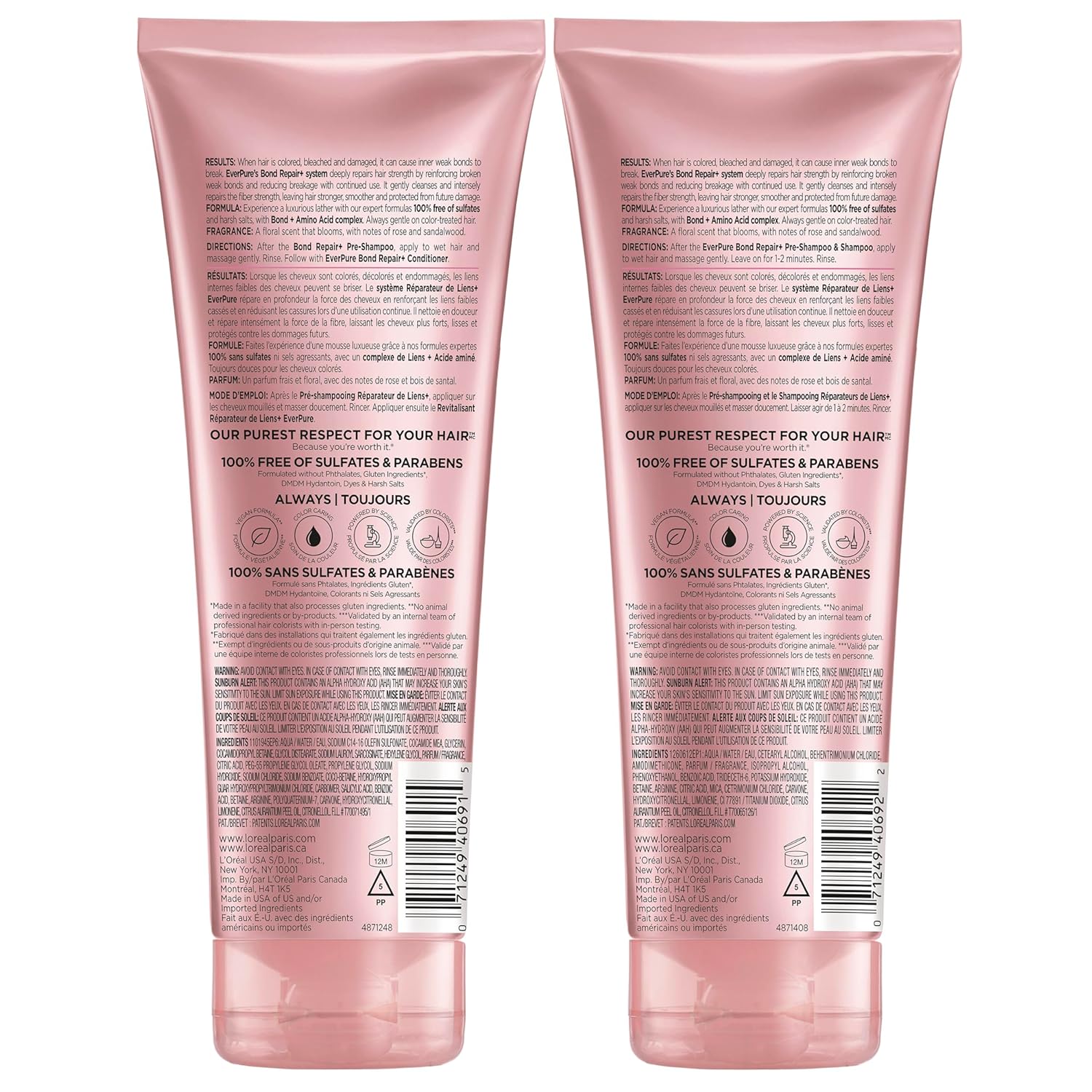 L'Oreal Paris Sulfate Free Bond Repair+ Shampoo and Conditioner Set with Bond + Amino Acid Complex, Strengthens and Repairs Damaged or Color Treated Hair, EverPure, 13.6 Fl Oz Set (Packaging May Vary) - Image 12