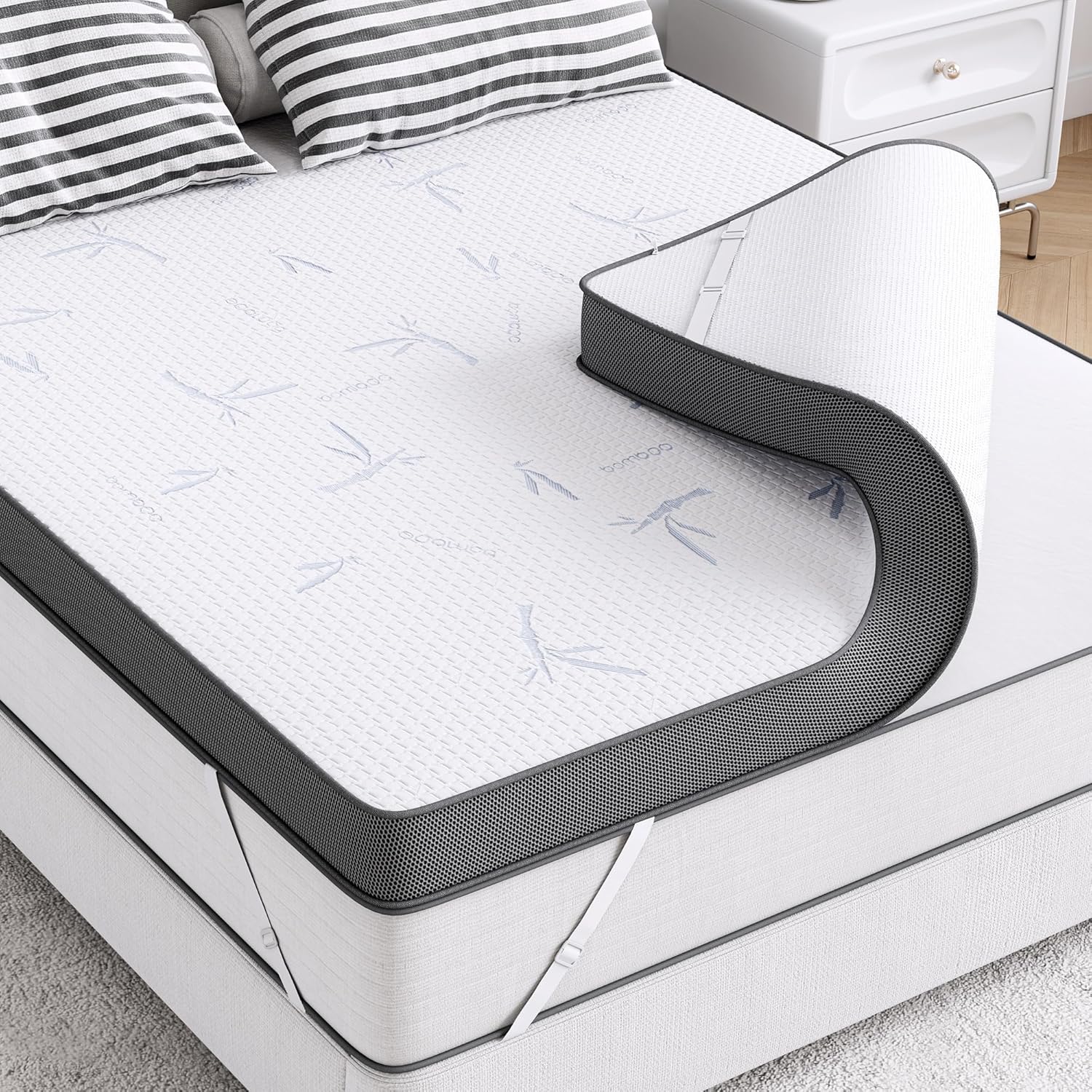 LIKIMIO 3 Inch Mattress Topper Twin XL, Cooling Gel Infused Ventilated Memory Foam Bed Topper, Firm Mattress Pad with Removable Cover, Pressure Relief & Non-Slip, Dorm/Guest, CertiPUR-US Certified - Image 2