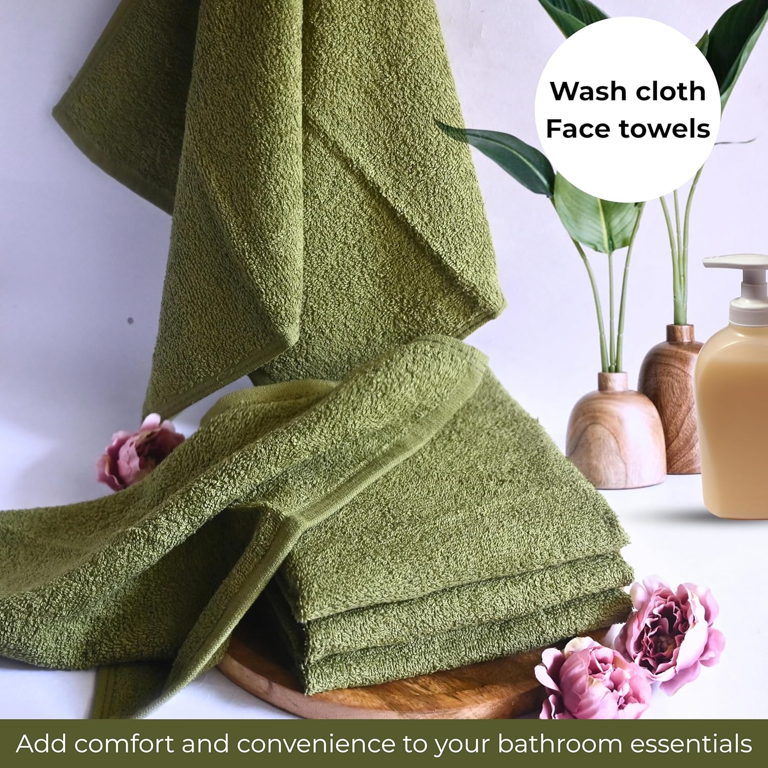 Sage Green 100% Cotton Wash Cloths for Showering Body and Face - 12"X12" 6 Pack Washcloths - Small Terry Towel Bath Rags for Adults and Kids Bathroom - Soft Absorbent - Image 4