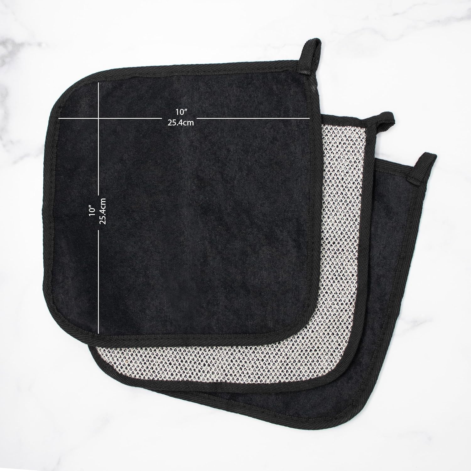 Terry Wash Cloths for Face and Body, Dual-Sided Cleansing and Exfoliating Washcloths, Machine Wash, Black, 3 Count - Image 2