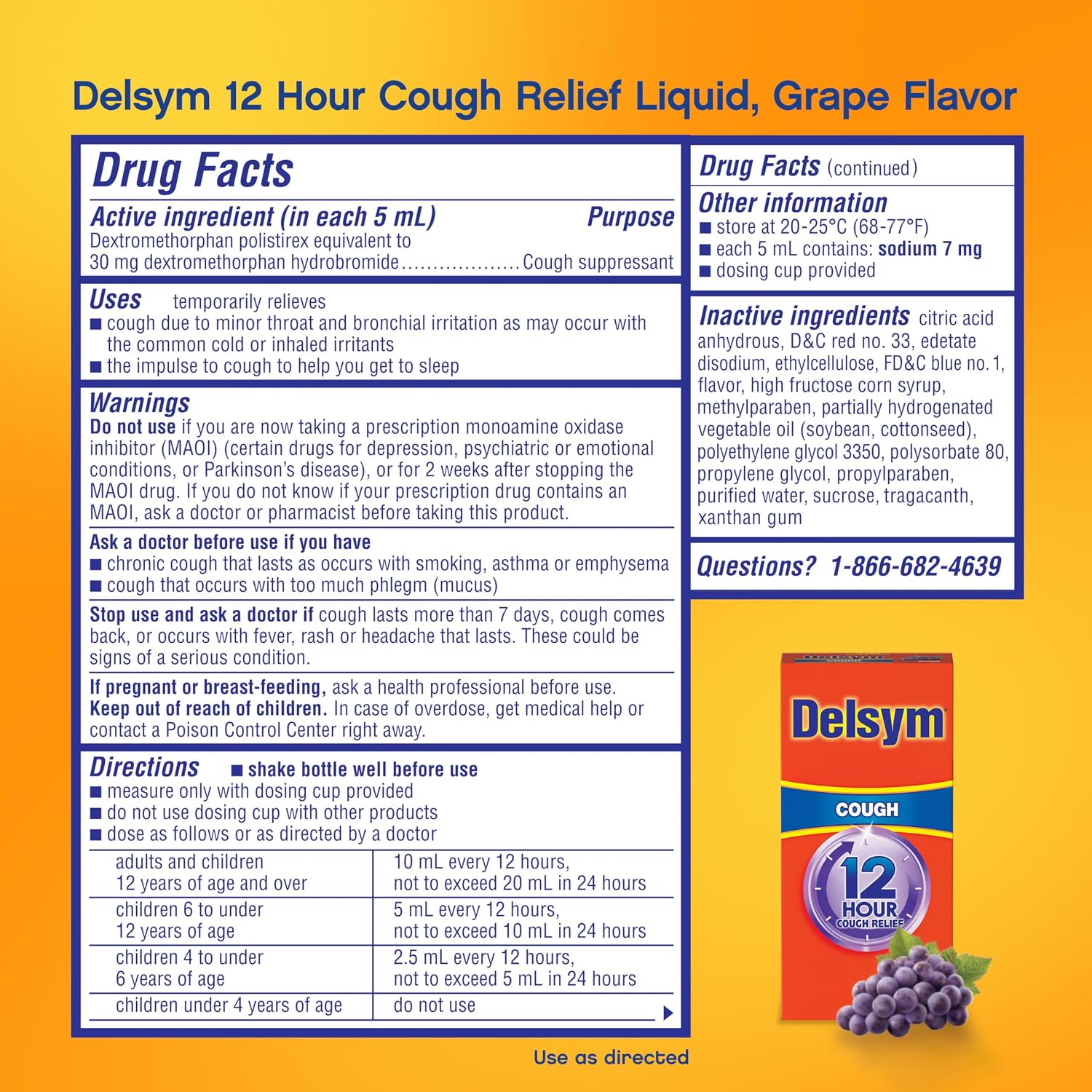 Delsym 12 Hour Cough Medicine for Adults, Powerful Relief for 12 Hours, Cough Suppressant Liquid with Extended-Release Dextromethorphan, Grape Flavor Liquid Cough Syrup, 5 Fl Oz (Pack of 1) - Image 6