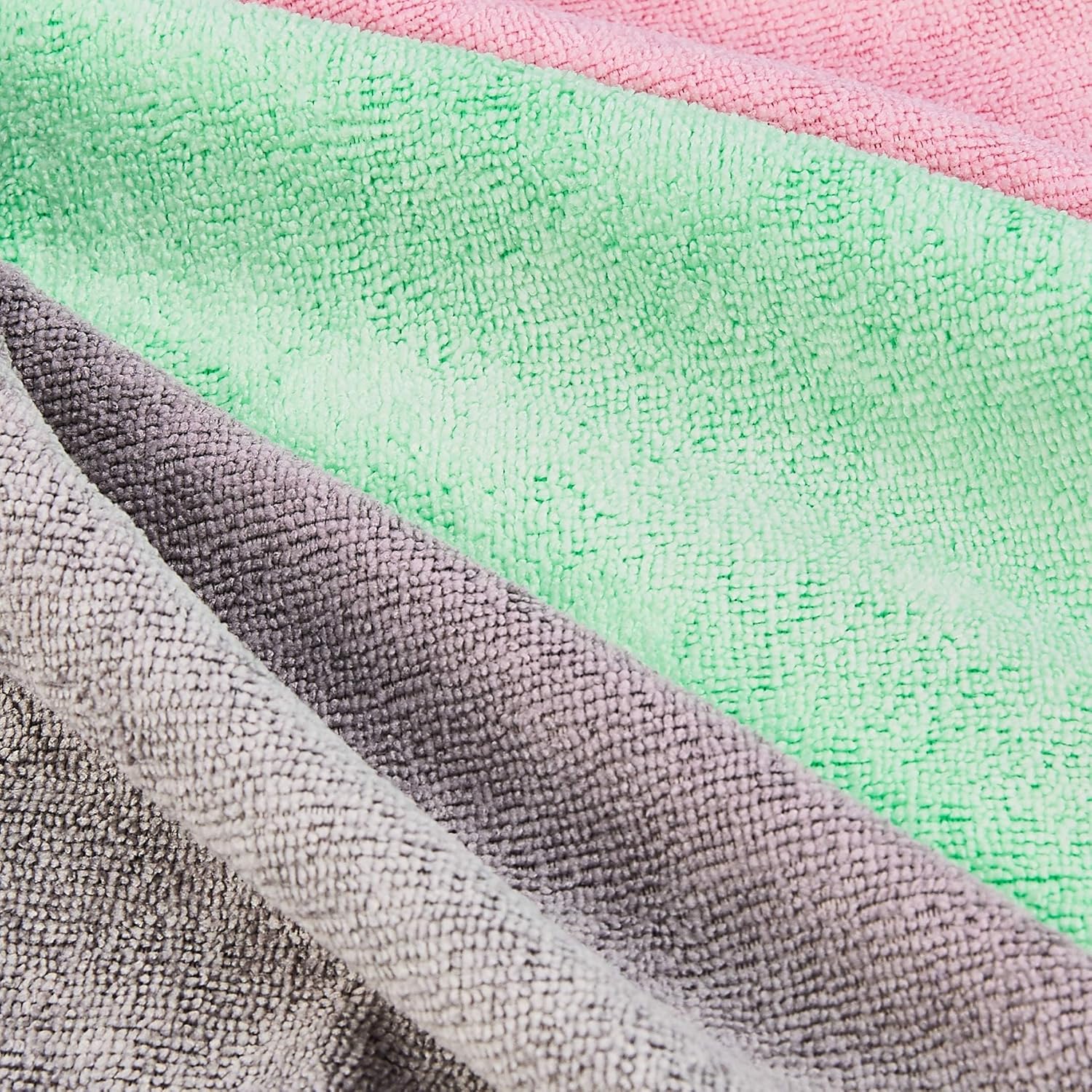 Amazon Basics Microfiber Cleaning Cloths, Ultra-Soft and Highly Absorbent, Streak-Free, Lint-Free, Scratch-Free, Washable, for Car Detailing and Glass Cleaning, 16" x 12", Green/Gray/Pink, 24-Pack - Image 3