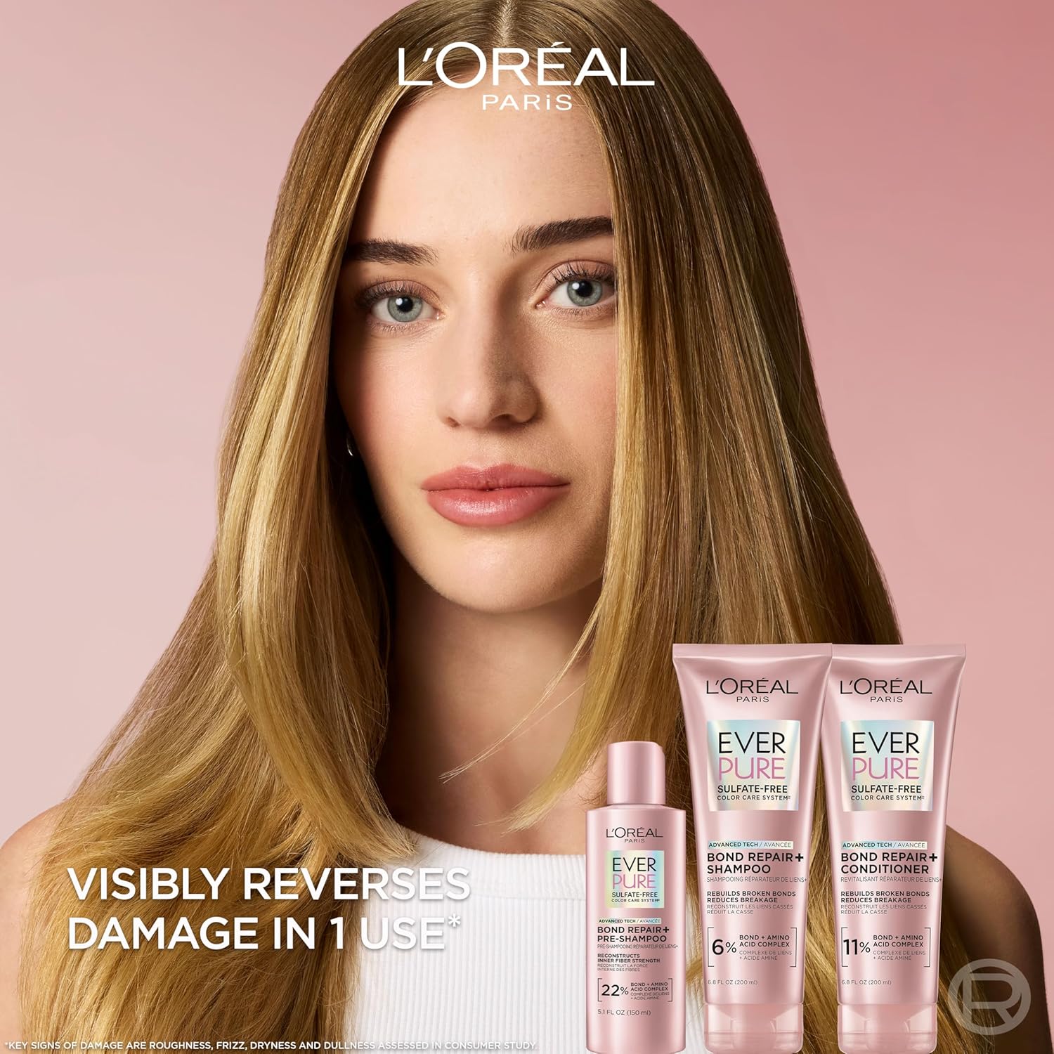 L'Oreal Paris Sulfate Free Bond Repair+ Conditioner, Hair Conditioner with Bond + Amino Acid Complex, Strengthens and Repairs Damaged or Color Treated Hair, EverPure, 23 Fl Oz (Packaging May Vary) - Image 3