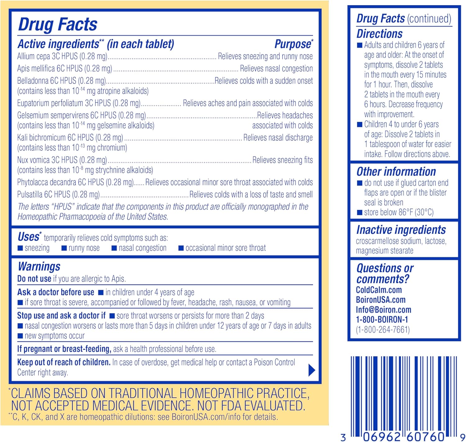 Boiron ColdCalm Tablets for Relief of Common Cold Symptoms Such as Sneezing, Runny Nose, Sore Throat, and Nasal Congestion - Non-Drowsy - 60 Count - Image 8