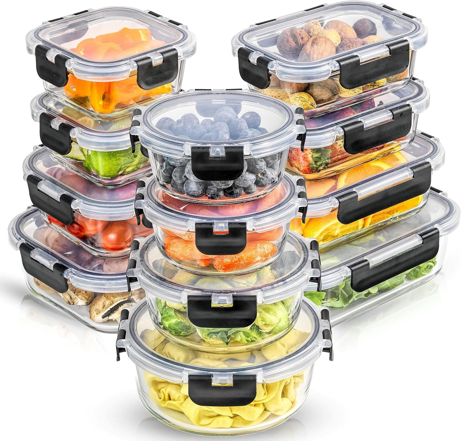 JoyJolt 24pc Borosilicate Glass Storage Containers with Lids | 12 Airtight/Freezer Safe Food Storage Containers for Pantry and Kitchen | Meal Prep Container for Lunch | Glass Tupperware Set - Image 2