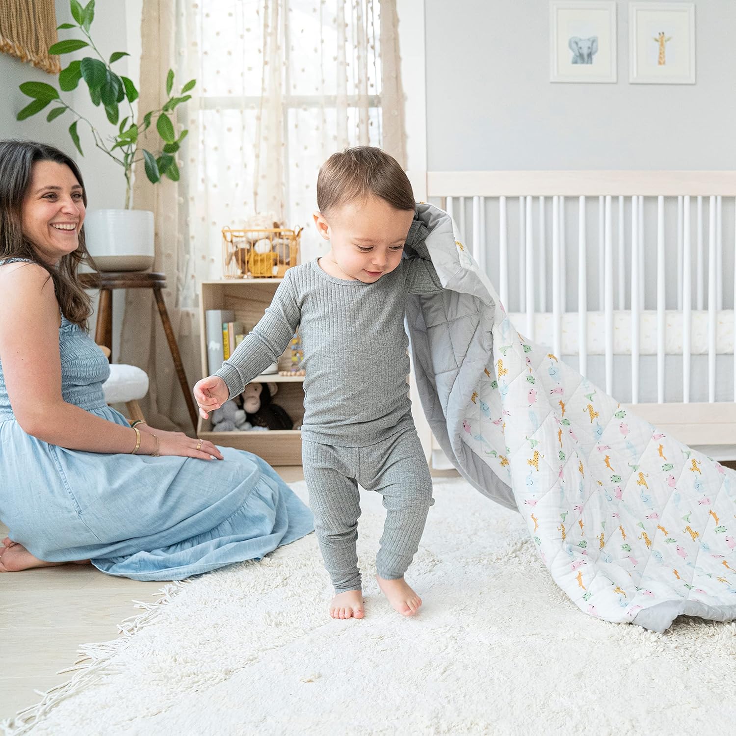 aden + anais Essentials 3-Piece Crib Bedding Set, Baby Bedding Bundle, Cotton Blanket, Crib Sheet, Crib Skirt, Alphabet Animals - Image 7