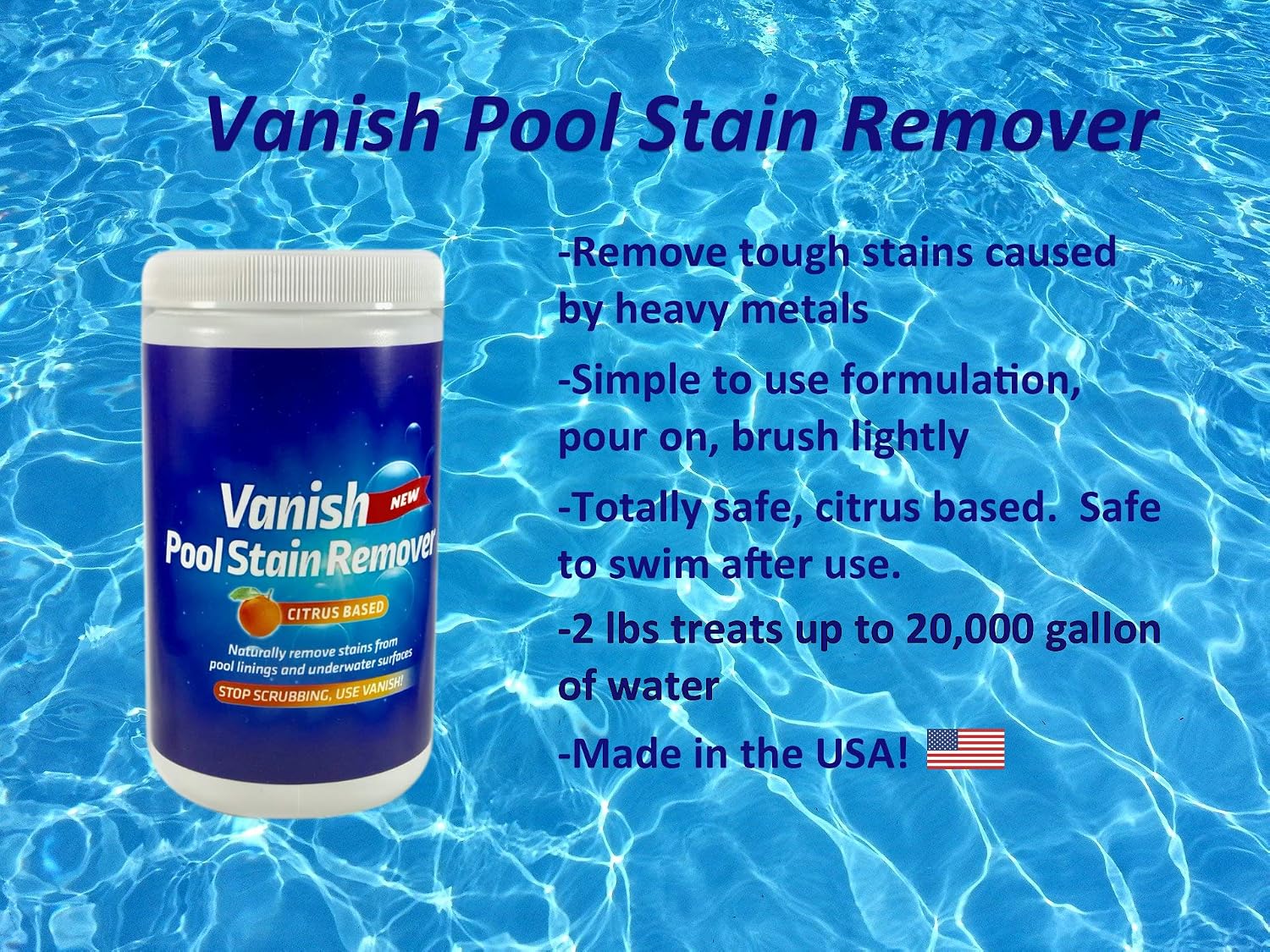 Bosh Chemical Vanish Pool & Spa Stain Remover (2LBS)- Natural Safe Citrus Based, Works Excellent on Vinyl, Fiberglass, and Metals, Removes Rust and Other Tough Stains - Image 4