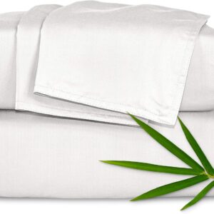 Pure Bamboo Queen Sheets, Genuine 100% Organic Viscose Derived from Bamboo Bed Sheet Set, Luxuriously Soft & Cooling, Double Stitching, 2 Year Quality Promise (Queen, White)