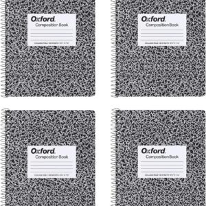 Oxford Spiral Composition Notebooks, 4 Pack, College Ruled Paper, 9-3/4 x 7-1/2 Inches, 80 Sheets, Black Marble Cover (64951)