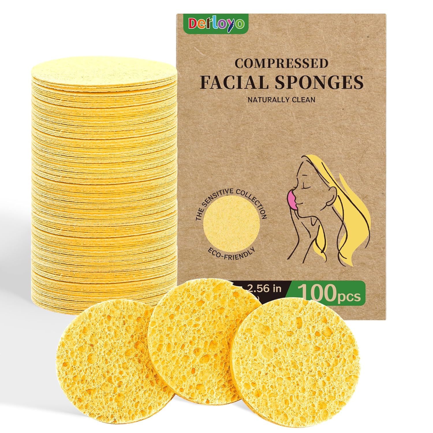 100-Count Compressed Facial Sponges, Natural Cosmetic Spa Sponges for Facial Cleansing, Exfoliating Mask, Makeup Remover, Travel Face Sponges - Yellow - Image 2