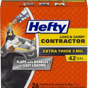 Hefty Load & Carry Heavy Duty Contractor Large Trash Bags, 42 Gallon, 26 Count