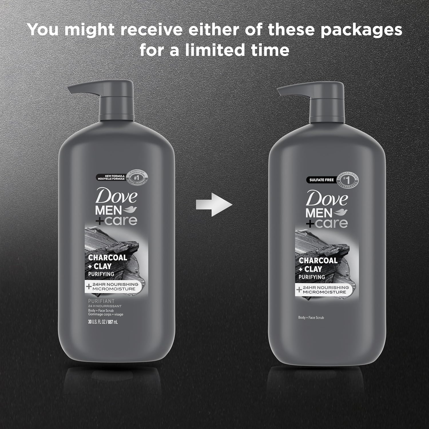 DOVE MEN + CARE Body and Face Scrub Charcoal + Clay Body Wash for Men with 24-Hour Nourishing Micromoisture Technology 30 oz - Image 4