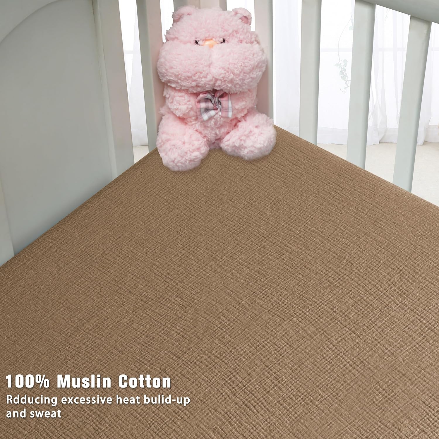 GUNTAIL Muslin Crib Sheets for Boys Girls 100% Cotton Fitted Baby Crib Sheet 2 Pack Soft and Breathable for Standard Crib Mattress & Toddler Mattress 52x28in (Beige & Coffee) - Image 7