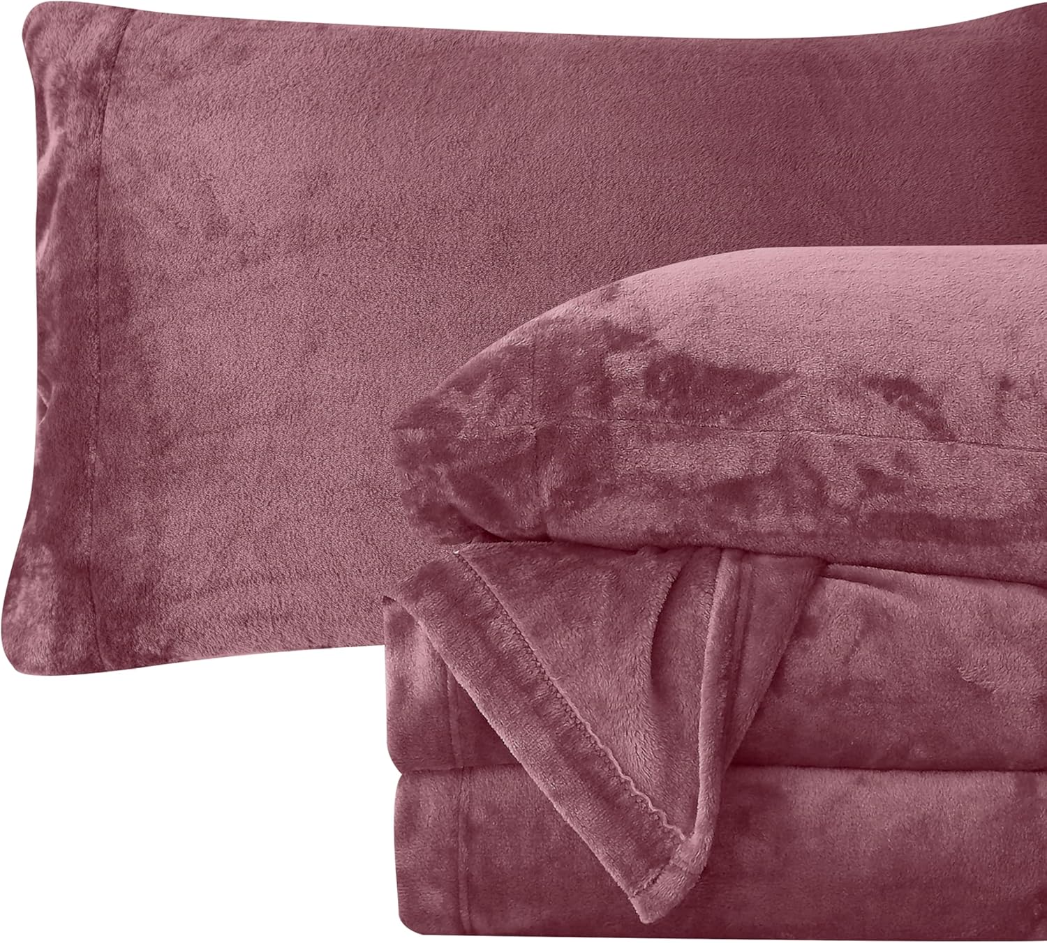 Elegant Comfort Luxuriously Soft 4-Piece Velvet Plush Flannel Sheet Set - Premium Quality - Cozy Warm, Anti-Static, Non Pilling Fuzzy Velvet Flannel Fleece Deep Pocket Sheet Set - Queen, Rose - Image 2