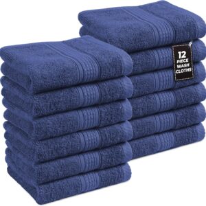 LANE LINEN Cotton Washcloths – Pack of 12, (13″x13″) – Wash Cloth Set for Bathroom – Durable Reinforced Stitching, Quick Dry, Softer & Highly Absorbent – Wash Cloths for Your face – Navy Blue