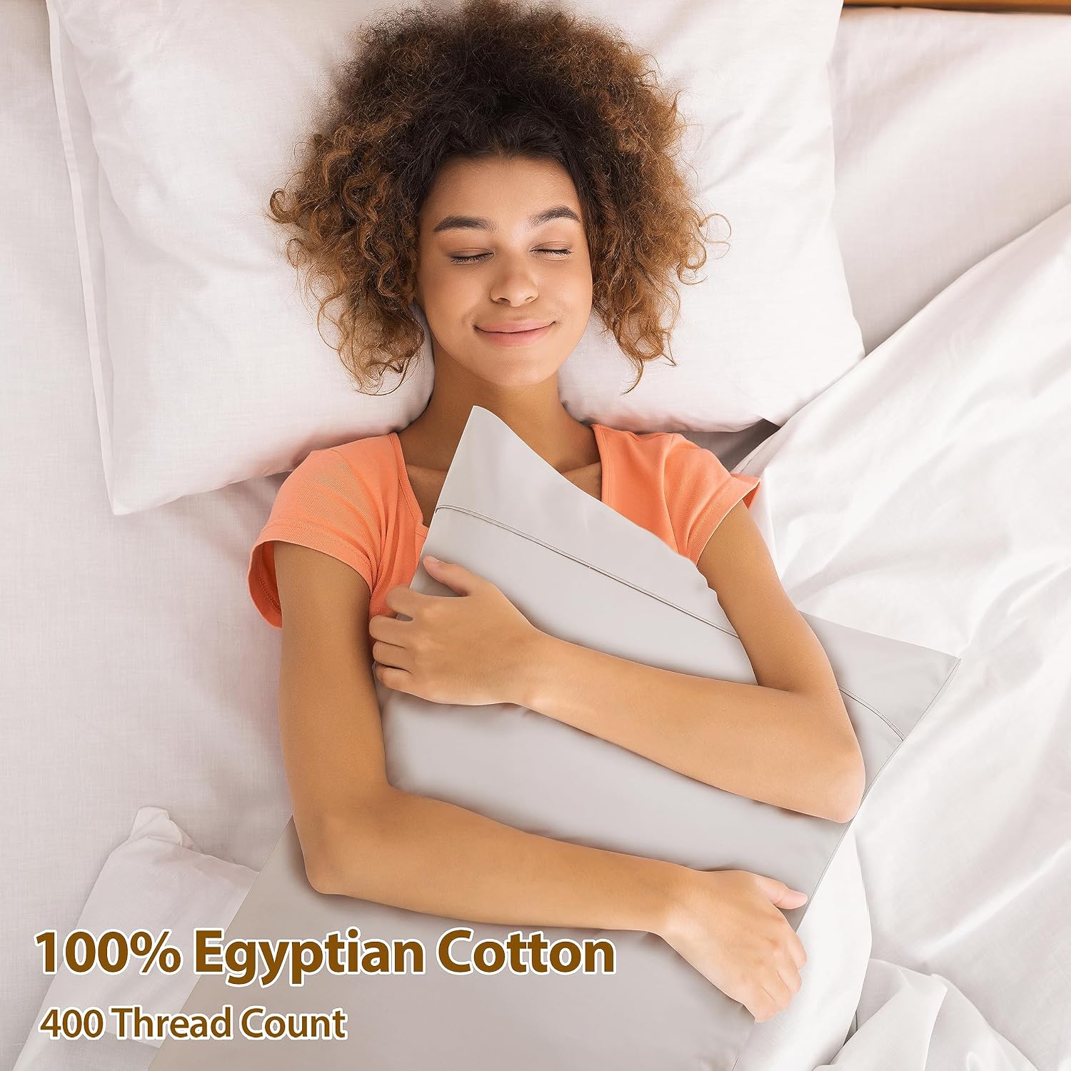 100% Egyptian Cotton Pillow Cases Set of 2, Standard Size 400 Thread Count Cooling Pillowcases, Soft and Breathable Pillow Covers with Envelope Closure, 20x26 Inches (Standard, Light Beige) - Image 6