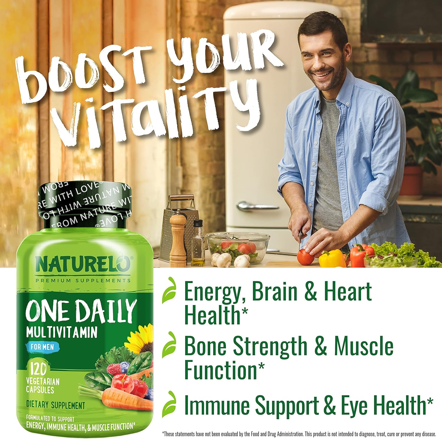 NATURELO Mens Multivitamins - One Daily Multivitamin for Men with Vitamins, Minerals & Organic Whole Foods, Boost Energy & Health, Non-GMO, 120 Vegetarian Capsules - Image 3