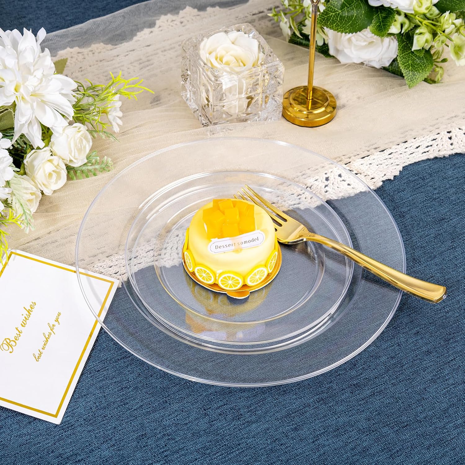 FLOWERCAT 200PCS Clear Plastic Plates Disposable Plates for Party - Clear Bulk Plastic Plates - 100 10" Dinner Plates and 100 7" Salad Plates for Weddings, New Year,Christmas Parties and Events - Image 6