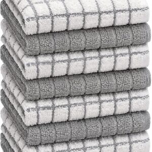 Bumble Dish Cloths (8 Pack) | 12″ x 12″ | 100% Cotton Kitchen Towels | 405 GSM | Soft, Highly Absorbent & Durable Dish Towels for Kitchen | Gray