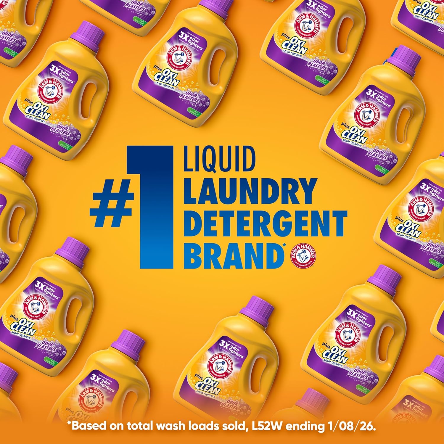 ARM & HAMMER Plus OxiClean with Odor Blasters Liquid Laundry Detergent, Laundry Odor Remover, Attacks Stains, Fresh Botanical Scent, 74 Loads, 96.2 Fl Oz - Image 3