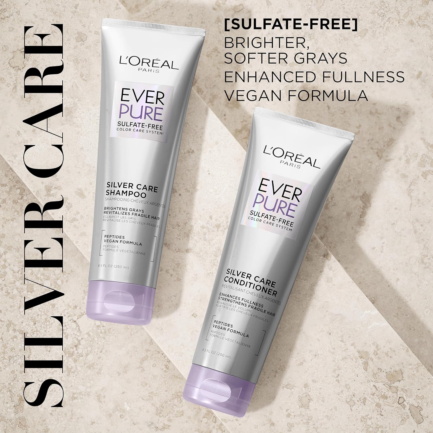 L'Oreal Paris EverPure Brightening and Nourishing Shampoo for Gray Hair, Sulfate-Free Vegan Formula with Peptides, 8.5 Fl Oz - Image 3