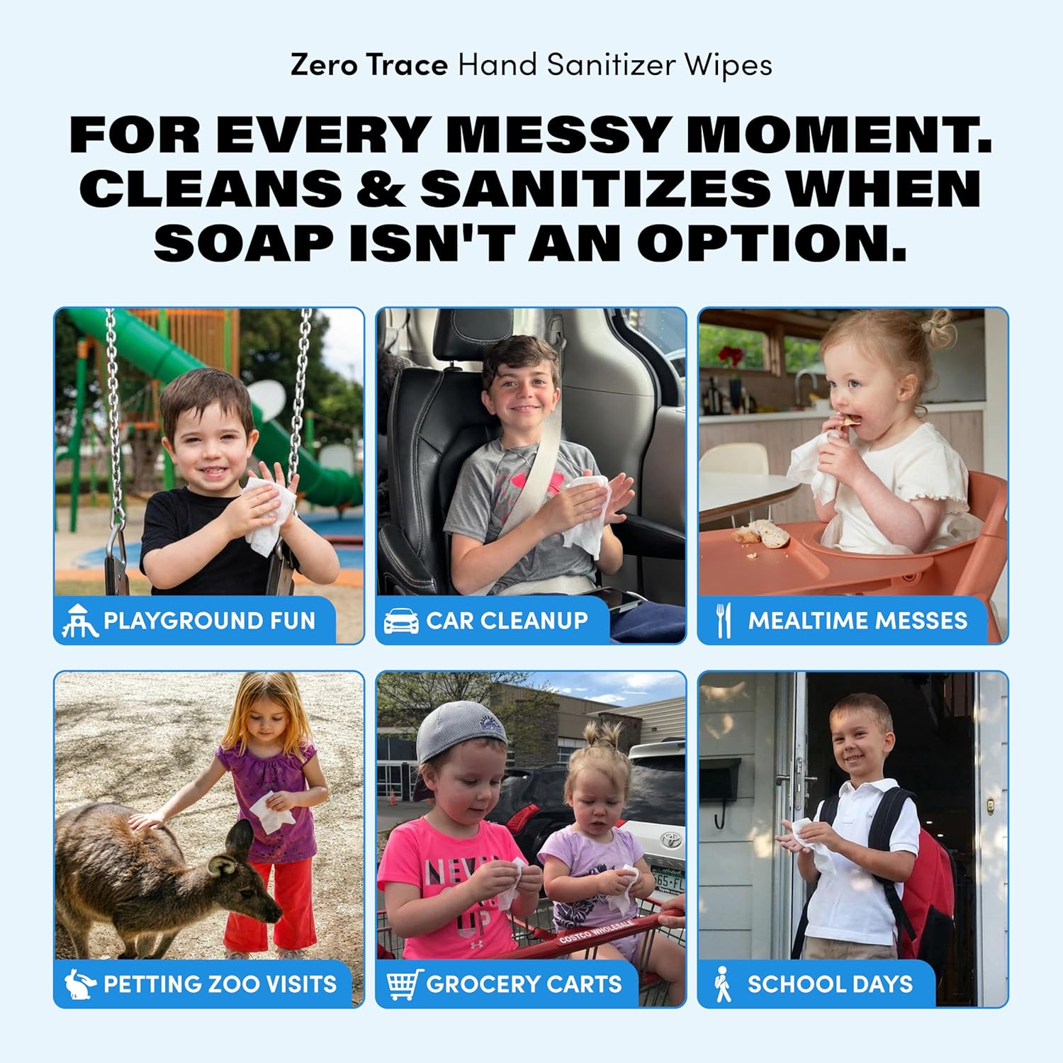 Zero Trace Pocket Hand Sanitizer Wipes – Alcohol-Free & Fragrance-Free – Kills 99.9% of Germs – Safe for Kids & Sensitive Skin – Travel Wipes – 60 Count (10 Packs of 6) – TSA Approved - Image 6