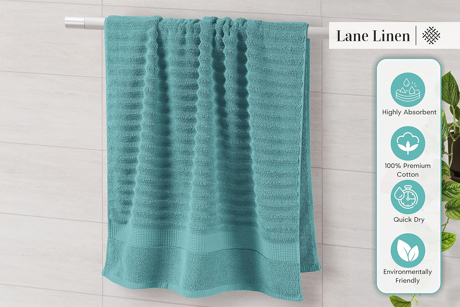 LANE LINEN Large Bath Towels Set - Premium Quality, Soft, 100% Cotton Towels for Bathroom, Hotel & Spa - Includes 2 Bath, 2 Hand & 2 Wash Cloths, Super Absorbent Quick Dry Towel (6 Piece Set) - Teal - Image 4