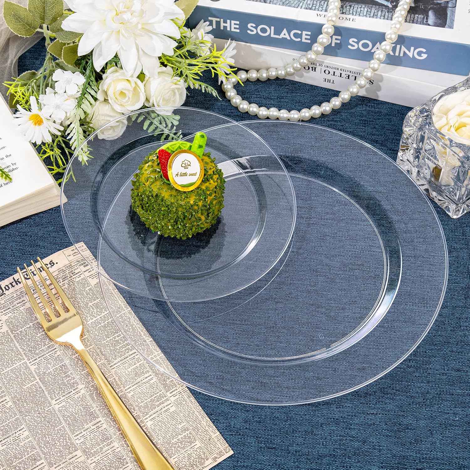 FLOWERCAT 200PCS Clear Plastic Plates Disposable Plates for Party - Clear Bulk Plastic Plates - 100 10" Dinner Plates and 100 7" Salad Plates for Weddings, New Year,Christmas Parties and Events - Image 5