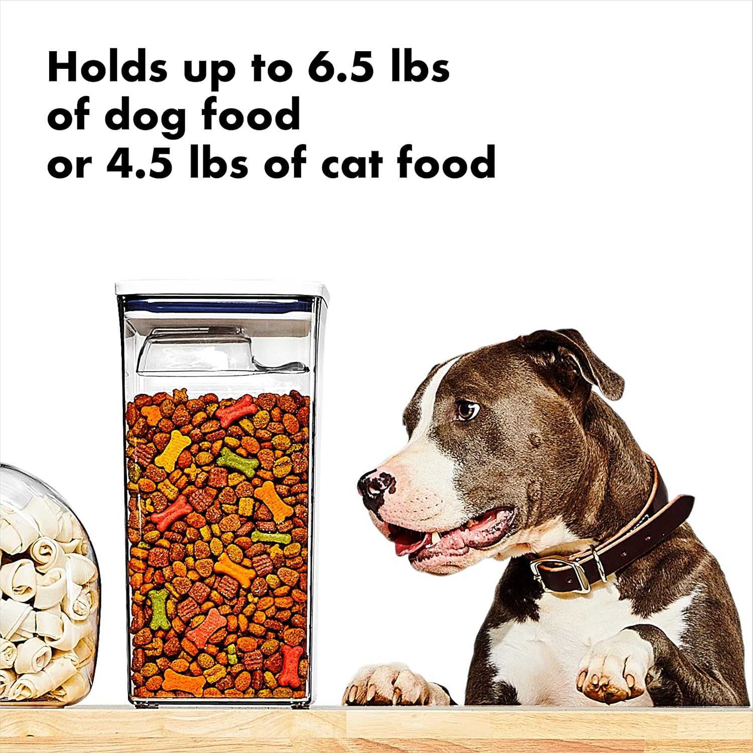 OXO Good Grips Pet POP Container – 6.0 Qt/5.7 L with Half Scoop, Ideal for up to 6.5lbs of Dog Food or 4.5lbs of Cat Food, Airtight Dog and Cat Food Storage Container, BPA Free, Clear - Image 4