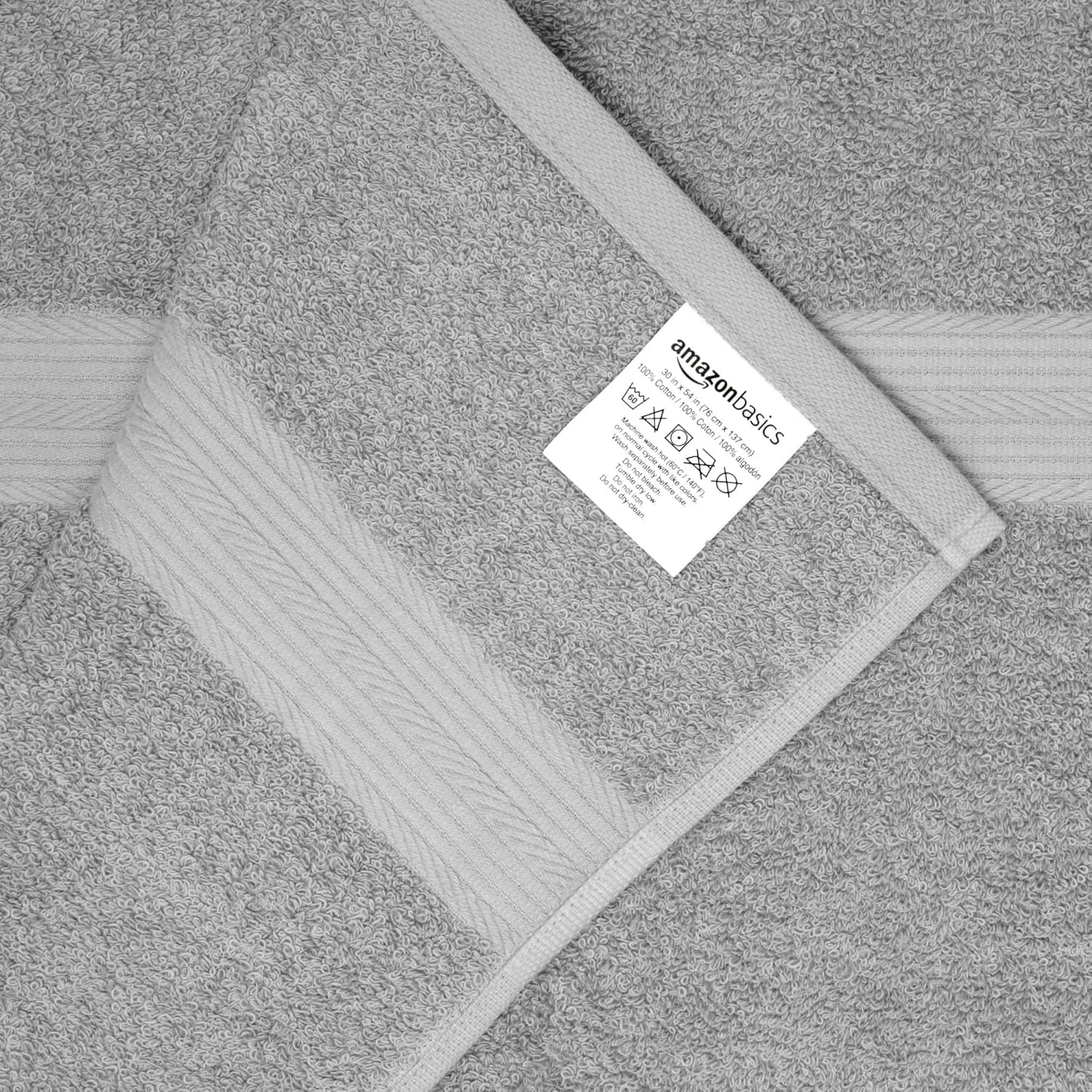 Amazon Basics 6-Piece Fade-Resistant 100% Cotton Towel Set for Bathroom, Soft and Absorbent, 2 Bath Towels, 2 Hand Towels, 2 Washcloths, Gray - Image 3