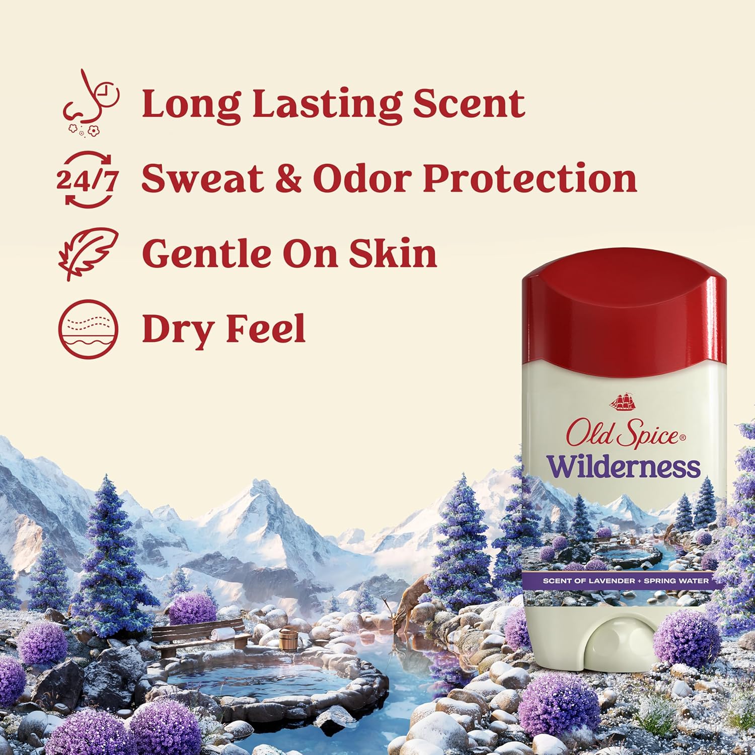 Old Spice Antiperspirant Deodorant for Men Inspired by Nature Wilderness With Lavender Invisible Solid 2.6 oz - Image 3