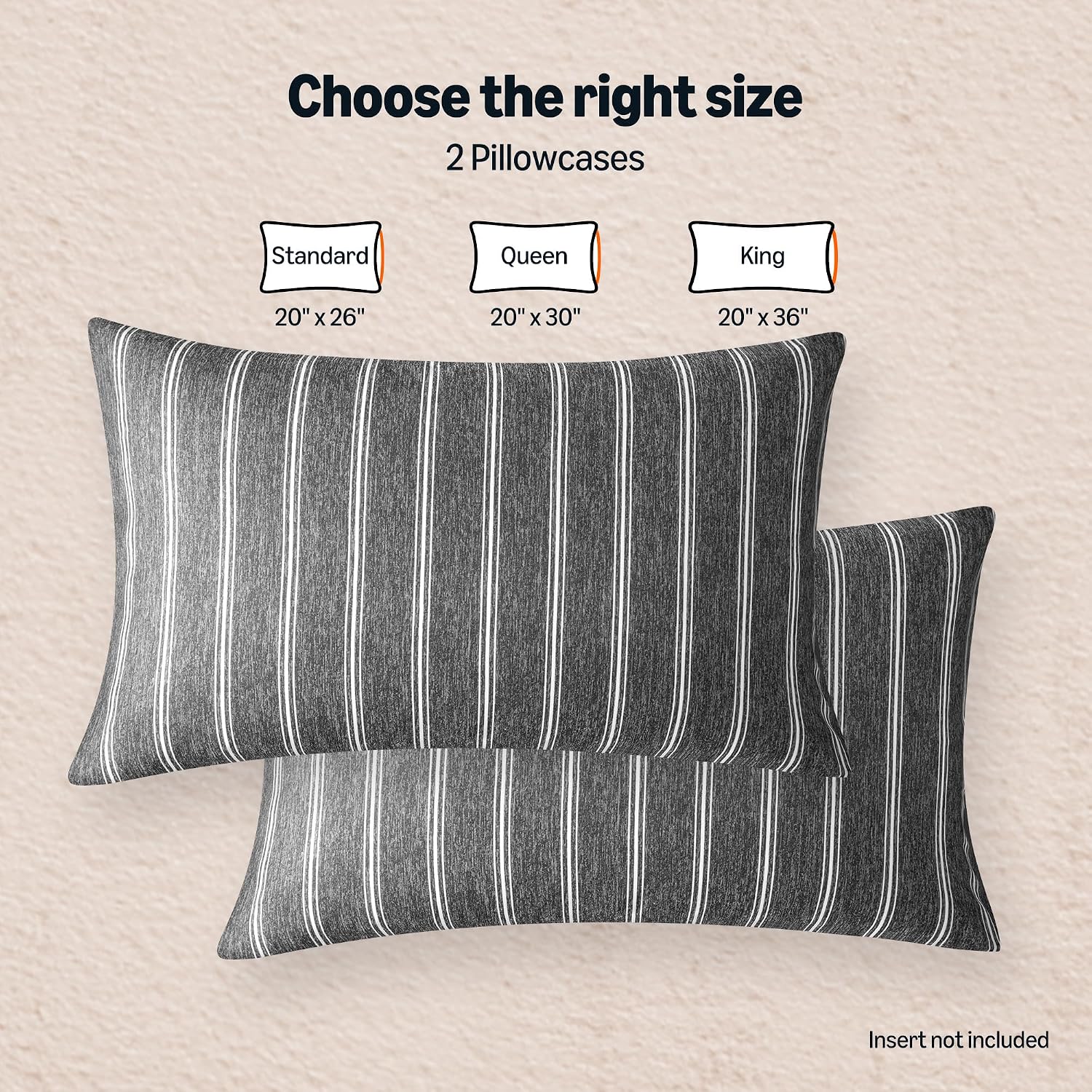 Amazon Basics Stripe Cooling Pillow Cases for Hot Sleepers, Soft Cooling Pillow Covers with Envelope Closure, 20" x 30", Queen, Dark Gray, Pack of 2 - Image 6