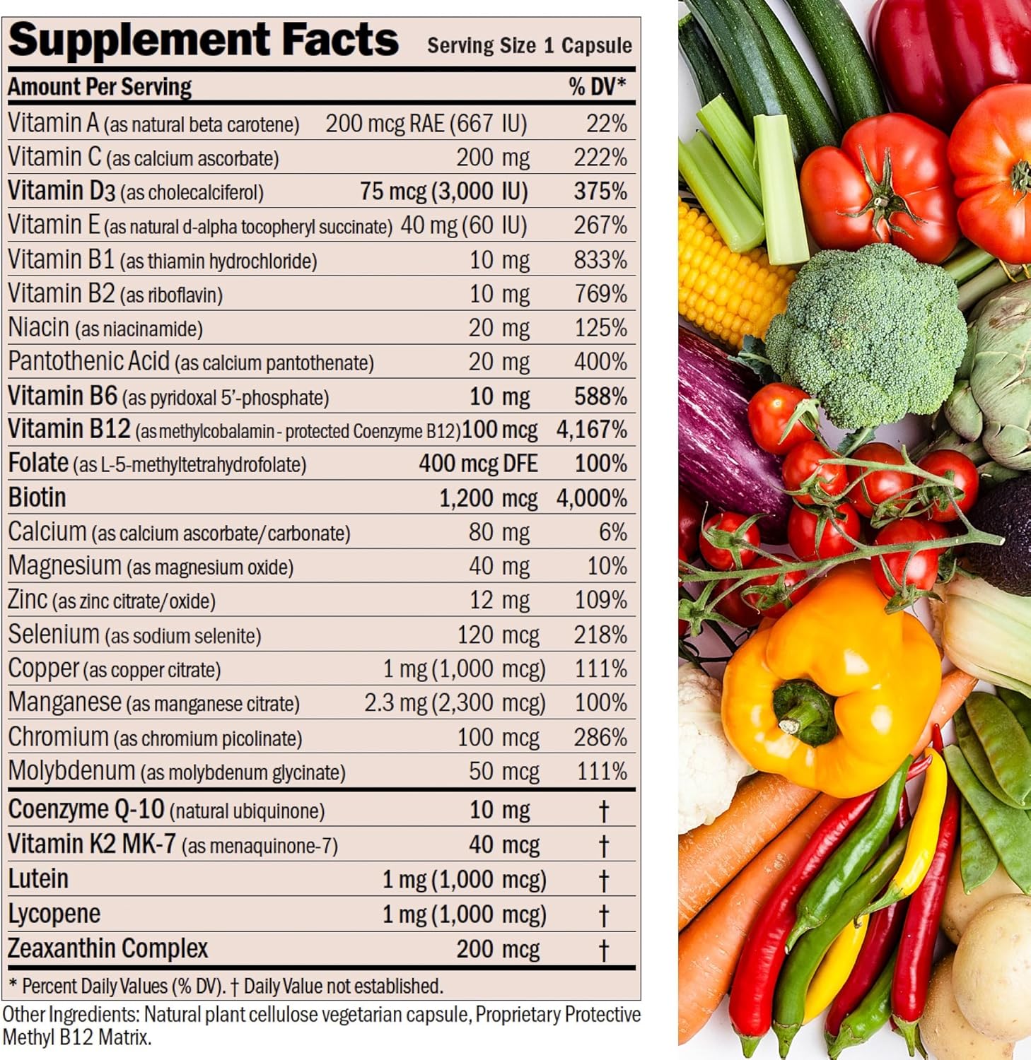 ANDREW LESSMAN Essential-1 nuonce max Multivitamin 3000 IU Vitamin D3 360 Small Capsules. 100 mcg Methyl B12. CoQ10 Lutein Lycopene Zeaxanthin. High Potency. No Additives. Ultra-Mild One Daily Capsule - Image 3