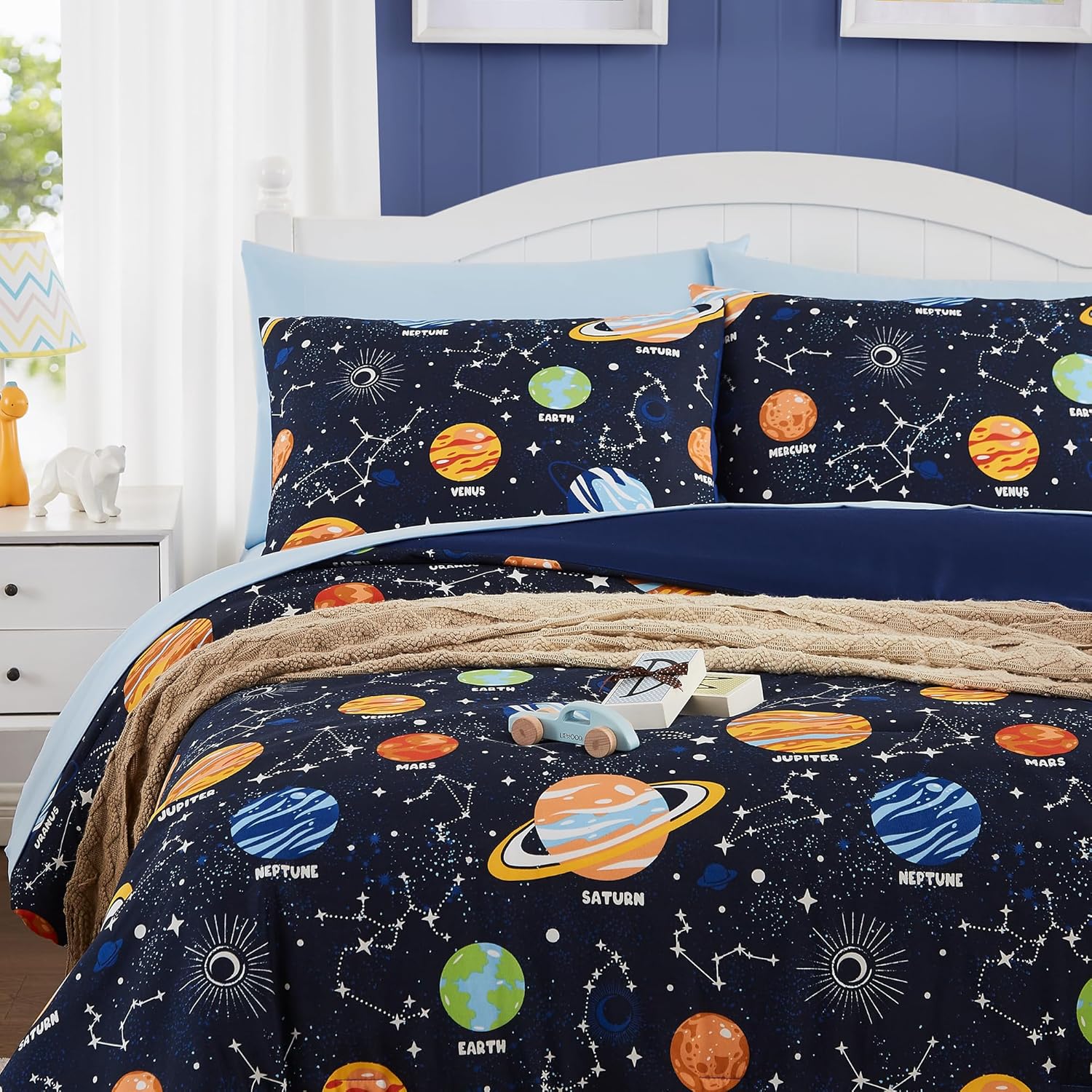 Twin Kids Comforter Set - 5 Pieces Twin Bedding Sets for Boys, Glow in The Dark Space Bed in A Bag with Sheets - Image 8