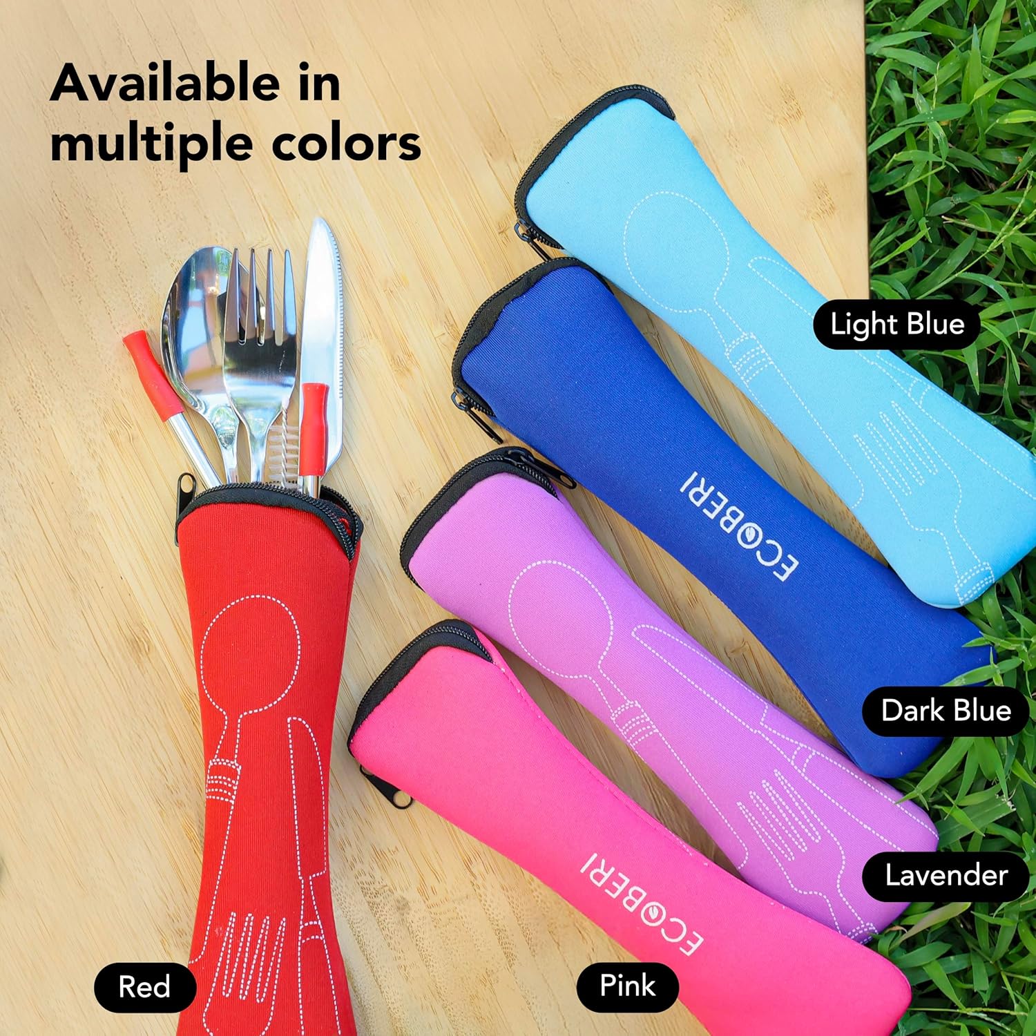 ECOBERI Reusable Travel Utensils Set with Case, Grey, 4 Complete Cutlery Sets, Stainless Steel Fork Spoon Knife Straws and Cleaner for Lunch, Work, Camping, Travel and Picnics - Image 6
