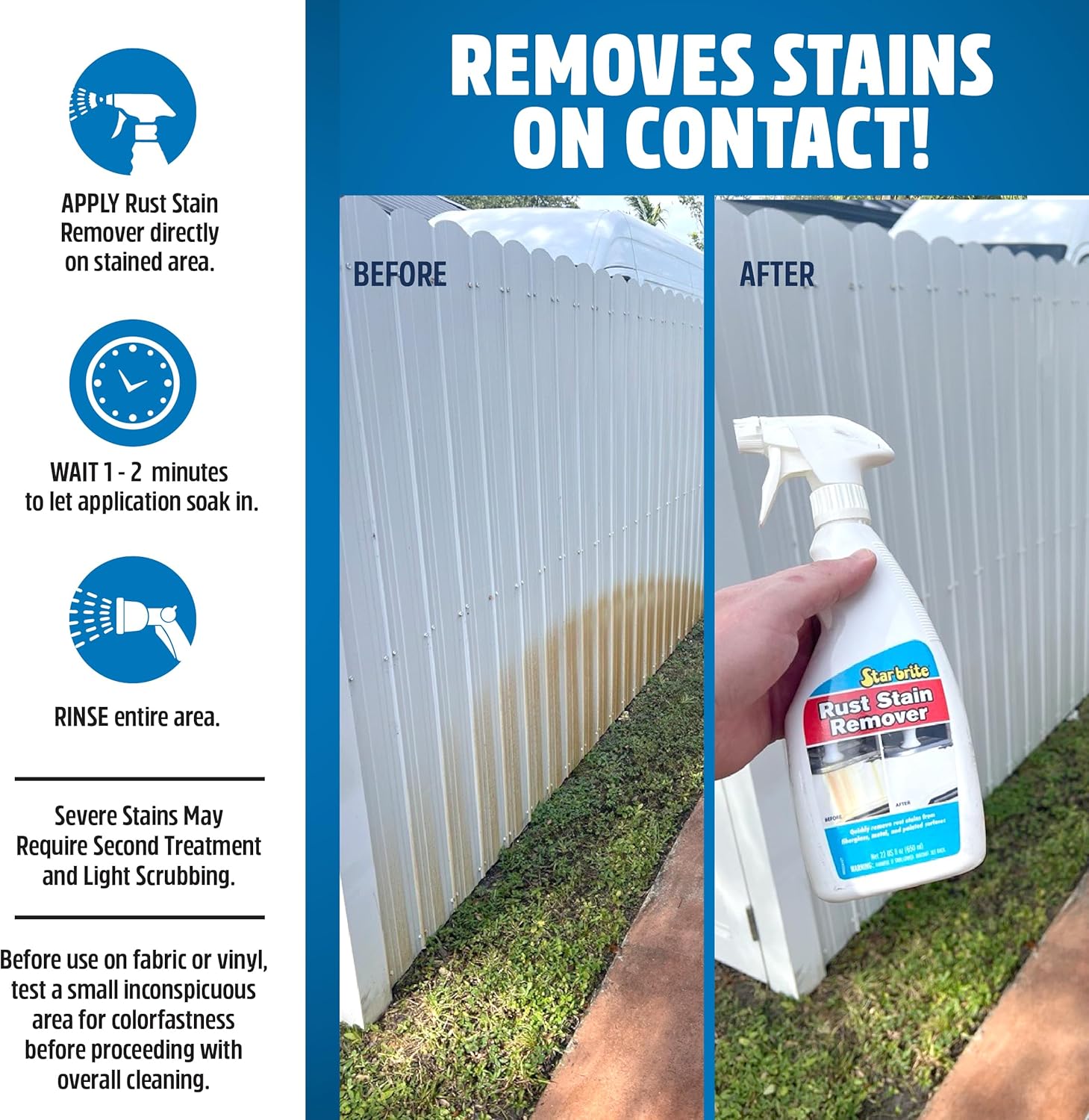 STAR BRITE Rust Stain Remover Spray - Instantly Dissolve Corrosion Stains on Fiberglass, Vinyl, Fabric, Metal & Painted Surfaces - Also Removes Sprinkler Stains - 22 Ounces (089222SS) - Image 5